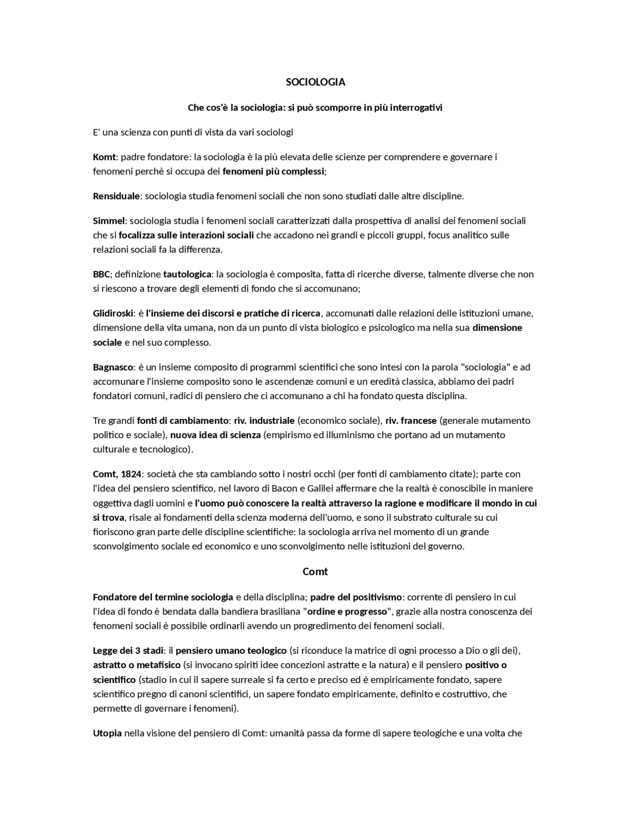 Teorie sociologiche e Mutamento Sociale Docsity