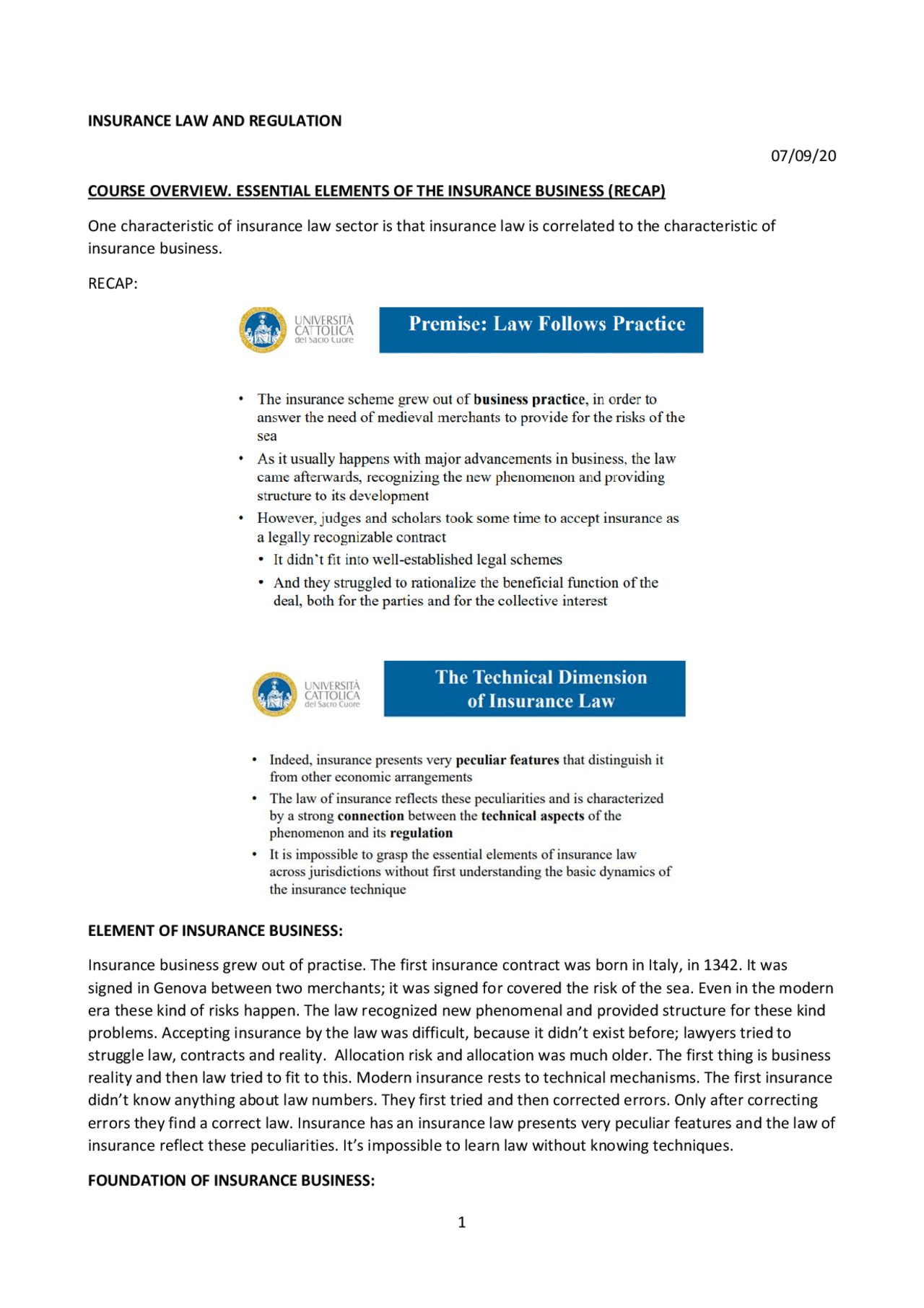 INSURANCE LAW AND REGULATION Dispense di Diritto Docsity
