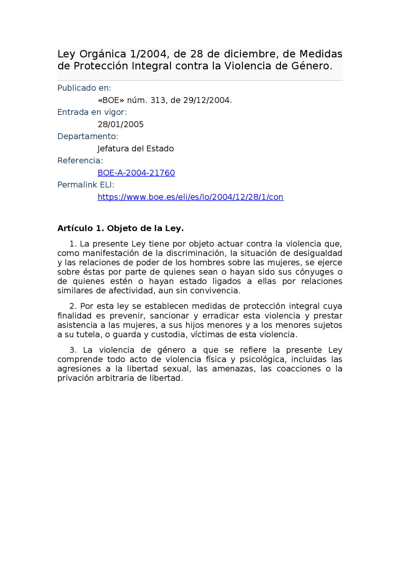 Artículo 1 Ley Orgánica 1/2004 Docsity Artículo 1 Ley Orgánica 1/2004 Docsity