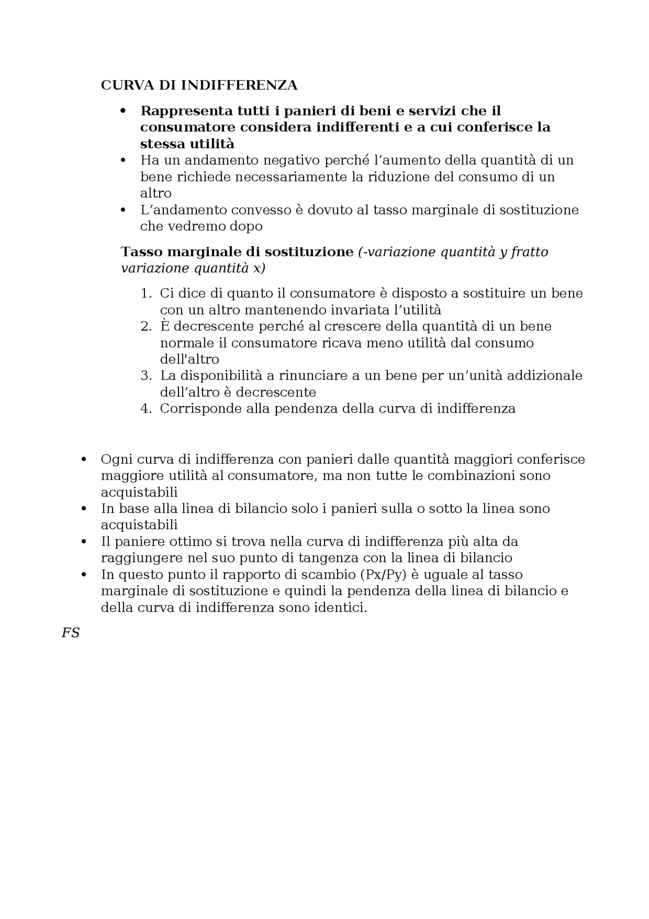 Curva indifferenza (panieri e tasso marginale di sostituzione) Docsity