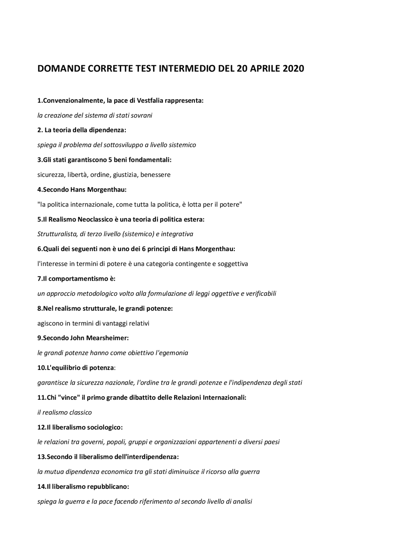 Domande e risposte di RI - Docsity