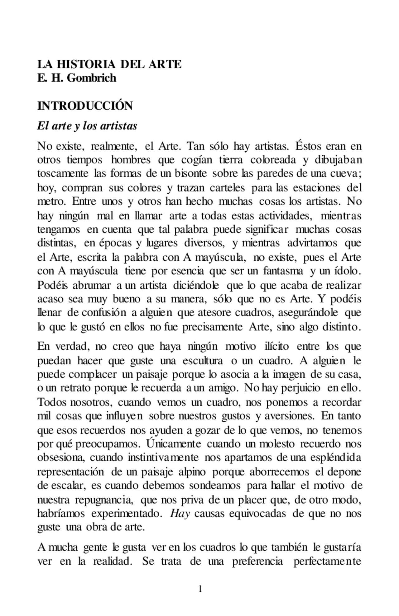 Gombrich Introduccion A La Historia Del Arte Docsity