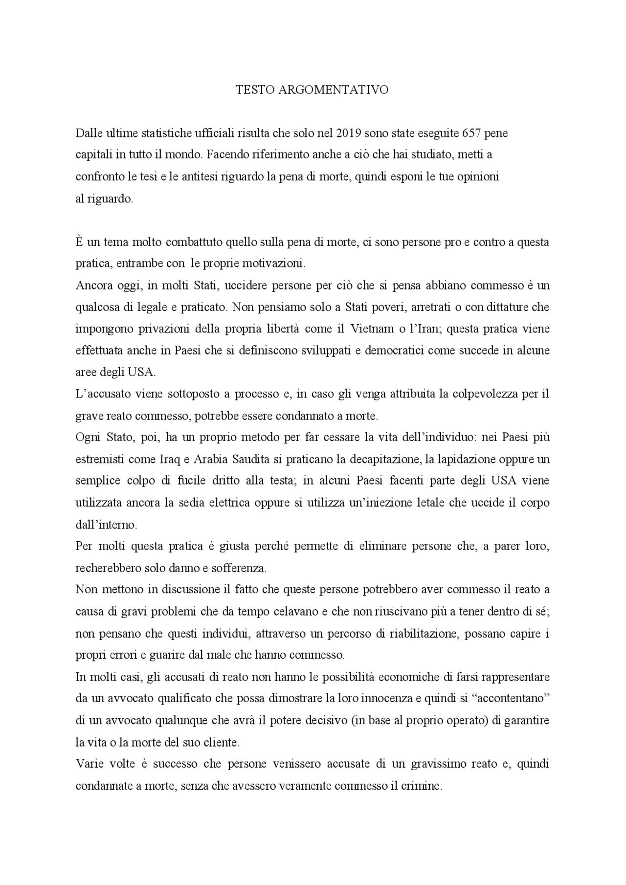 Tema sulla PENA DI MORTE Docsity Tema sulla PENA DI MORTE Docsity