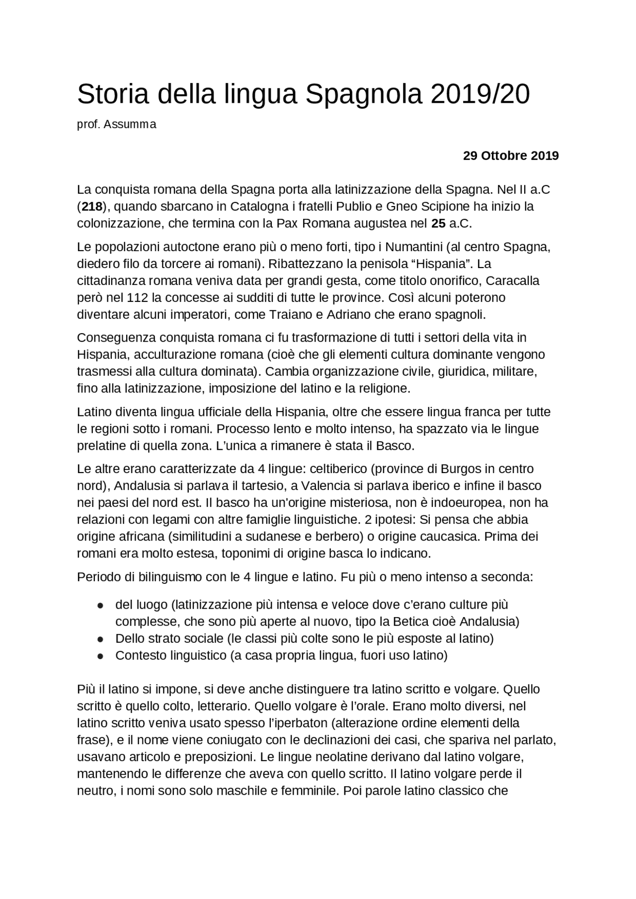 Storia della Lingua Spagnola Docsity