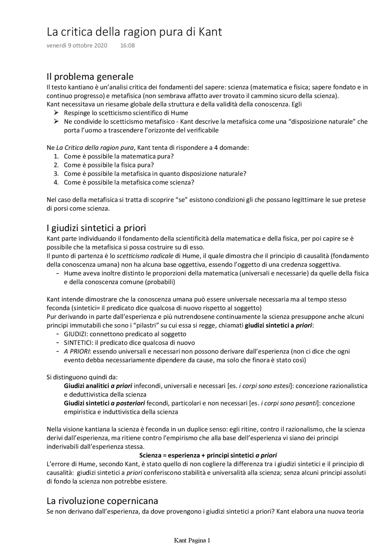 critica della ragion pura di kant