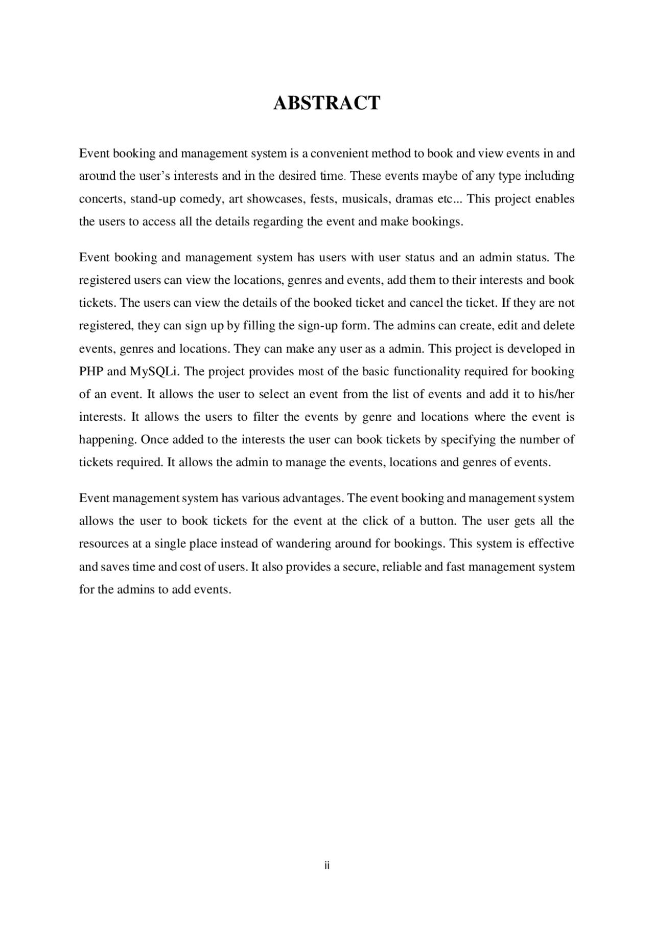 Abstract for Event management system | Study Guides, Projects, Research ...