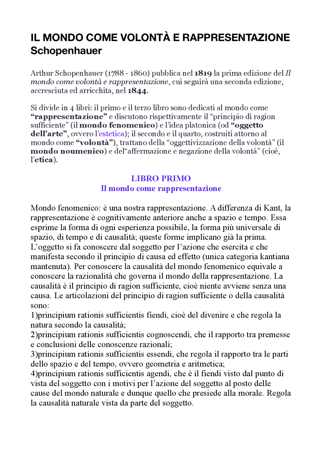 Il mondo come volontà e rappresentazione Docsity Il mondo come volontà e rappresentazione Docsity