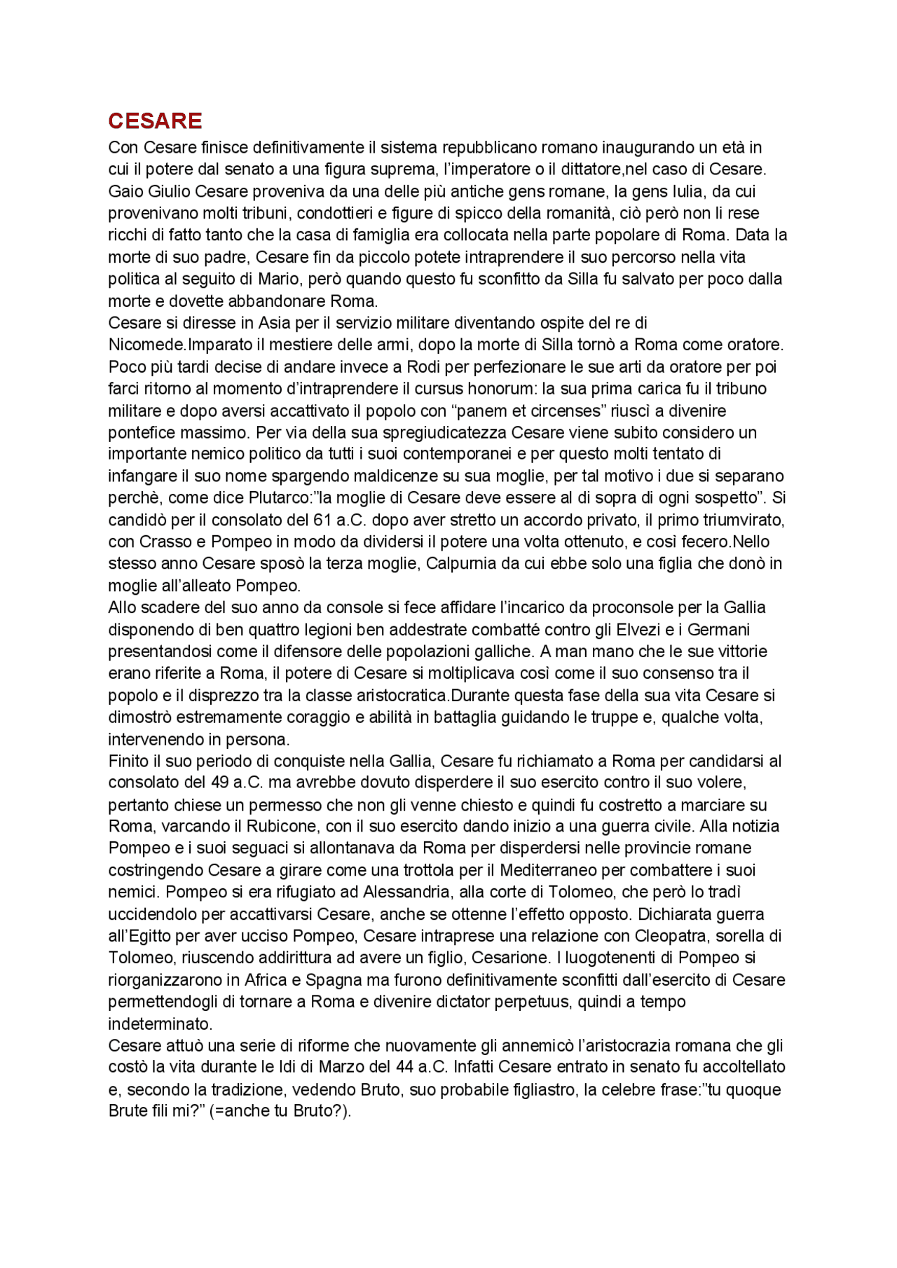 GIULIO CESARE BIOGRAFIA, COMMENTARII, DE BELLO GALLICO, DE BELLO