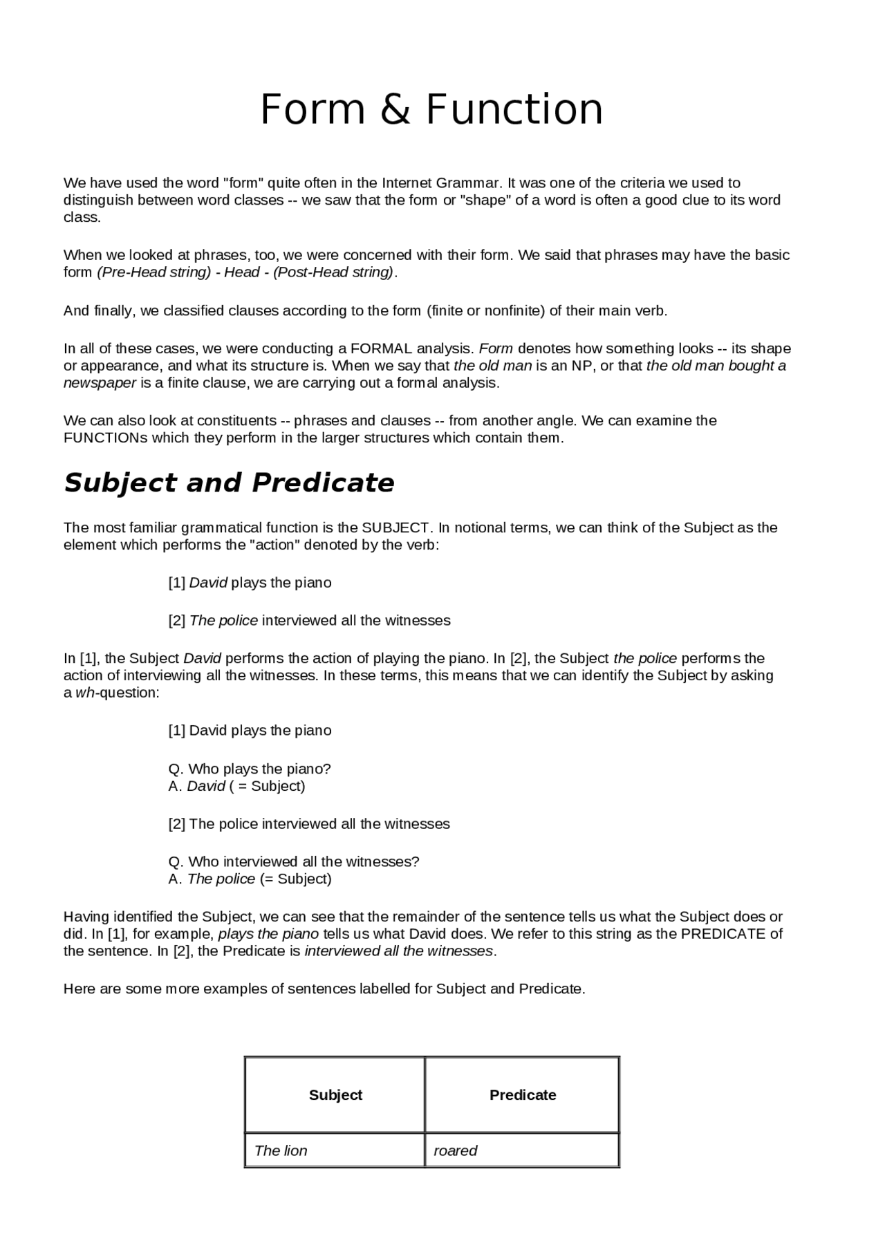 Form & Function in English Grammar - Docsity