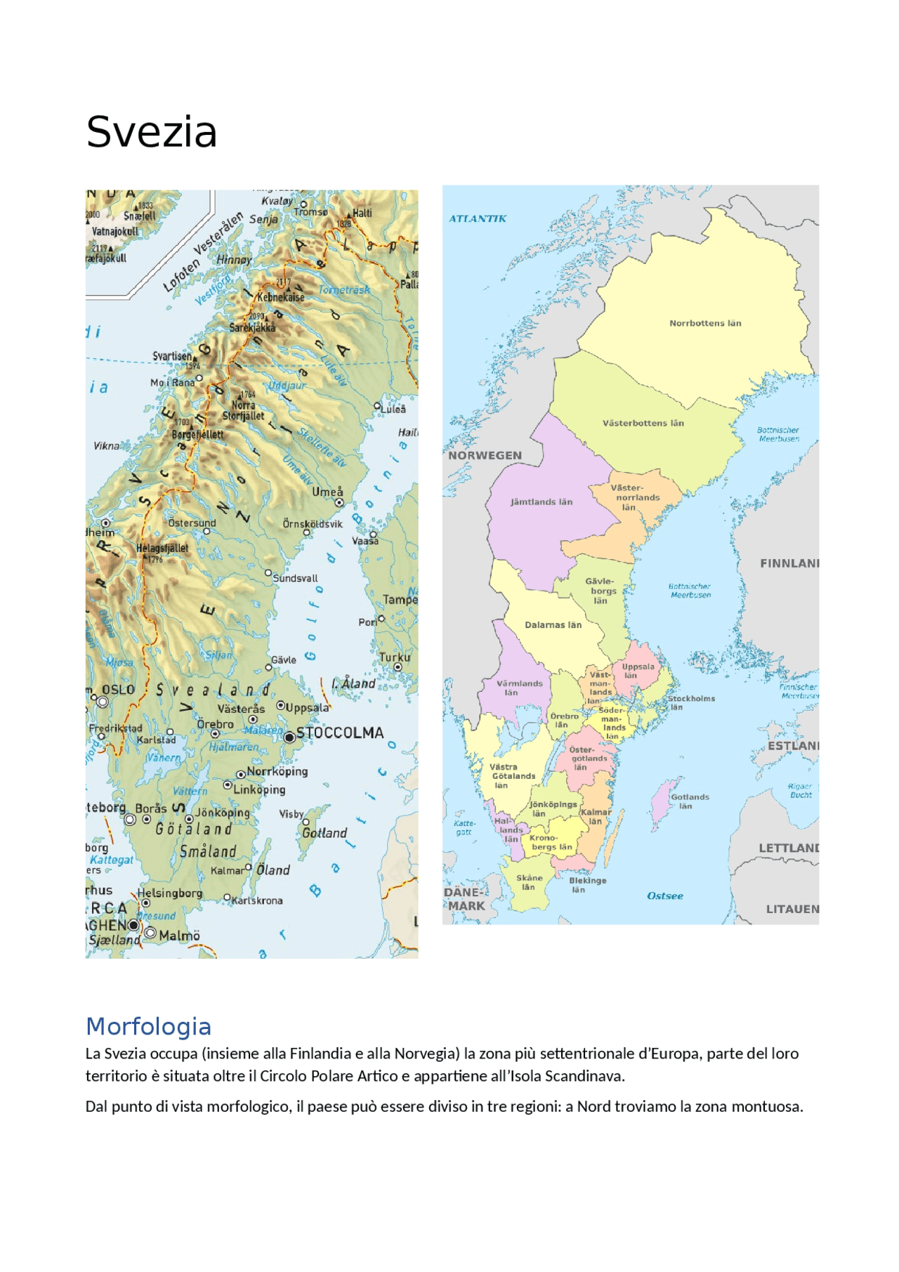 Scheda geografica della Svezia Docsity