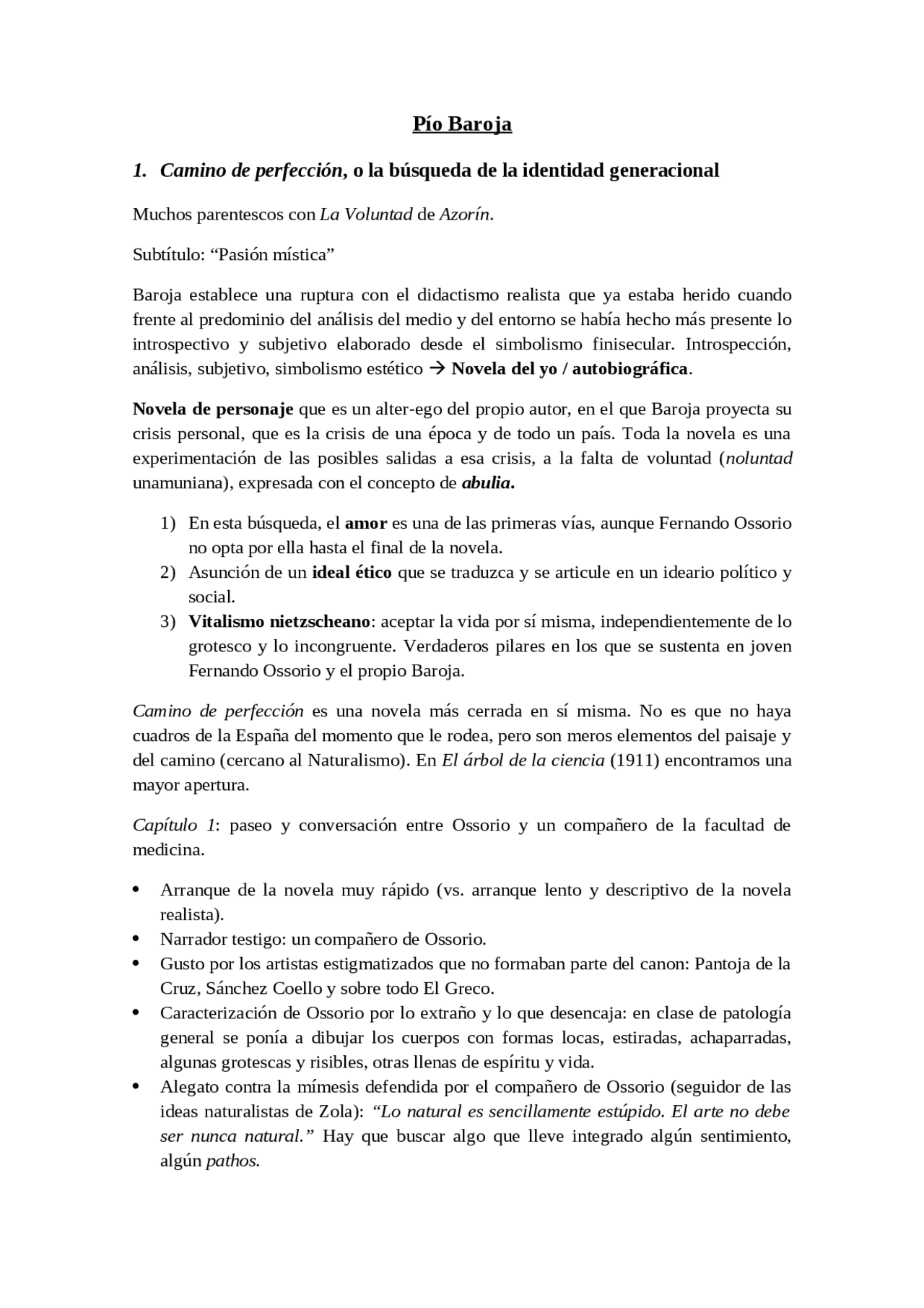 Apuntes Sobre Pio Baroja Narrativa Espanola Del Siglo Xx Docsity