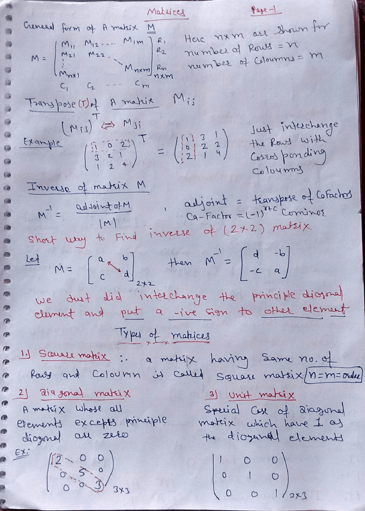 Matrices theory and formulas related to matrices - Docsity