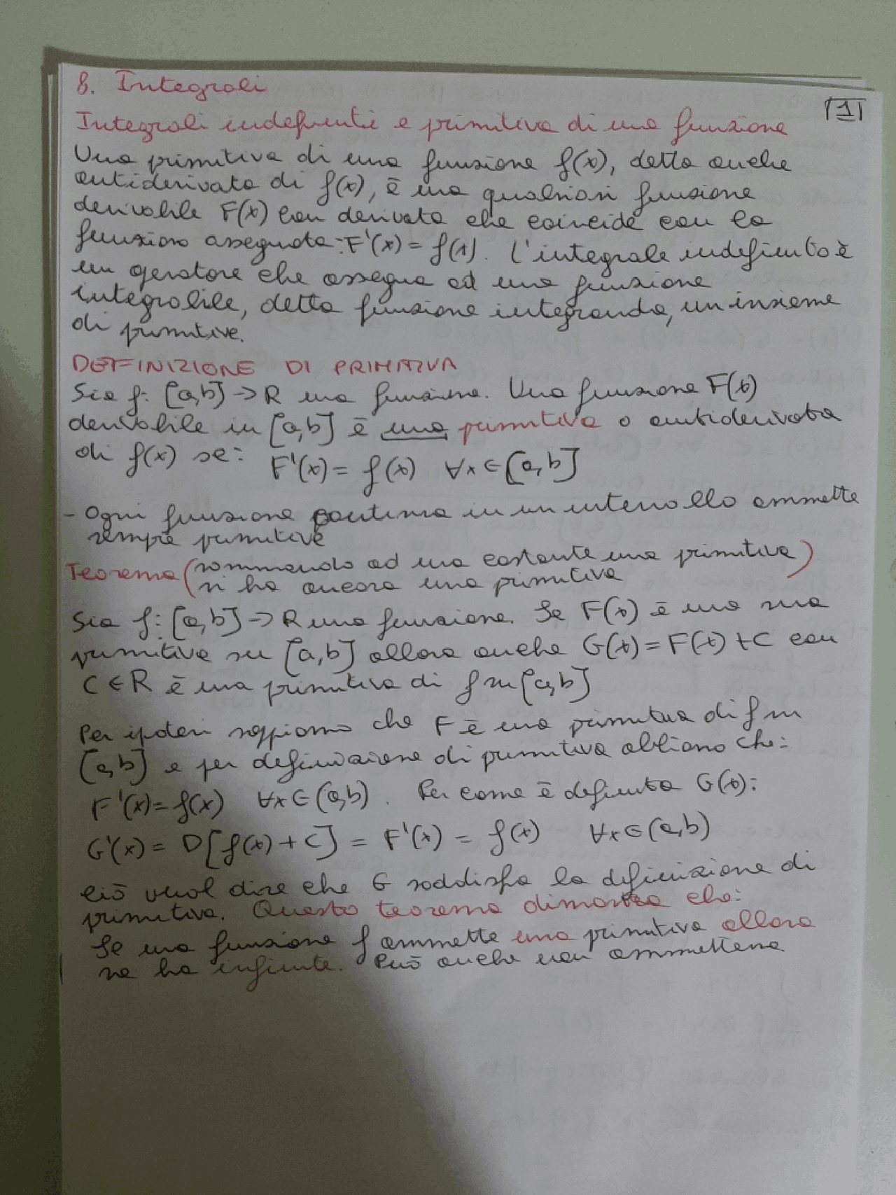 Significato di primitiva di una funzione