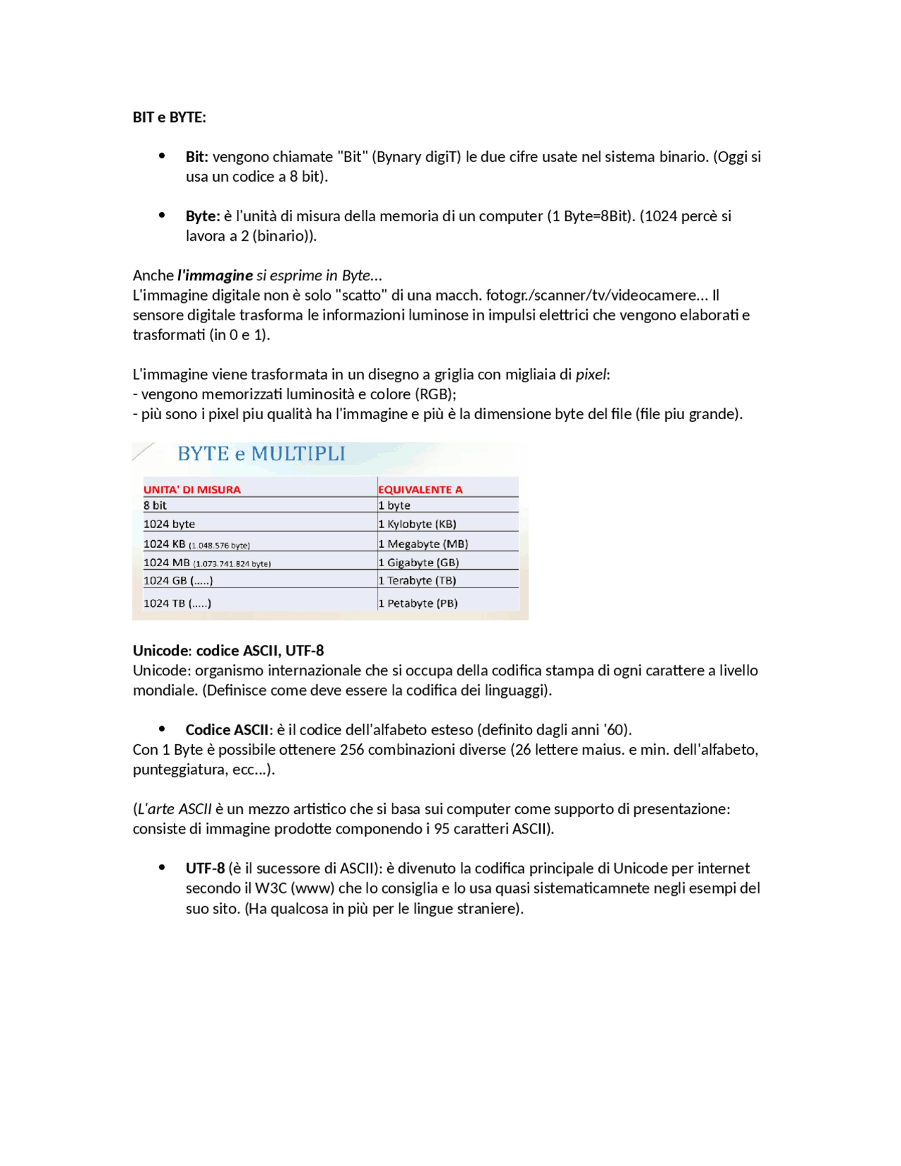 Bit e byte informatica - Docsity