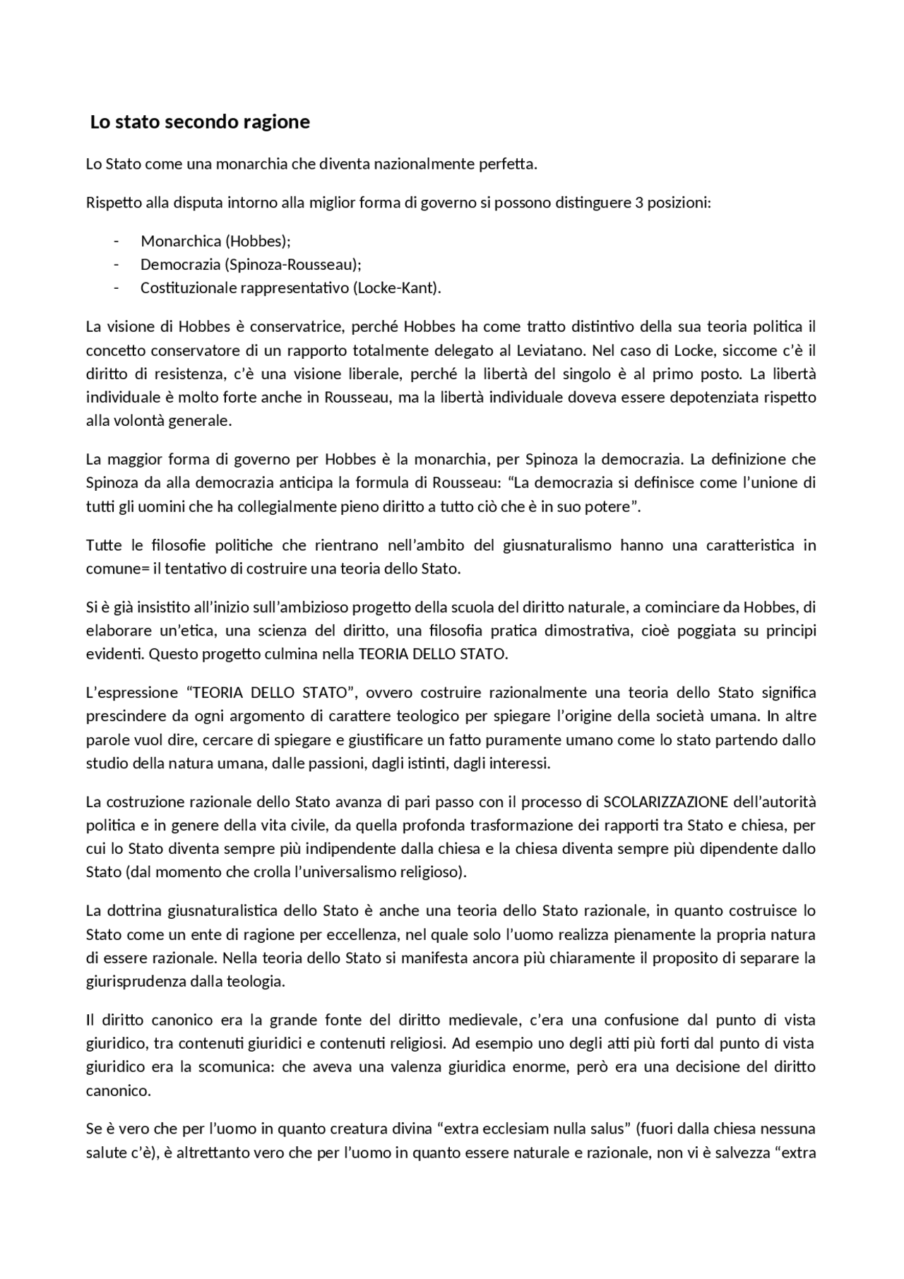 Lo stato secondo ragione Docsity