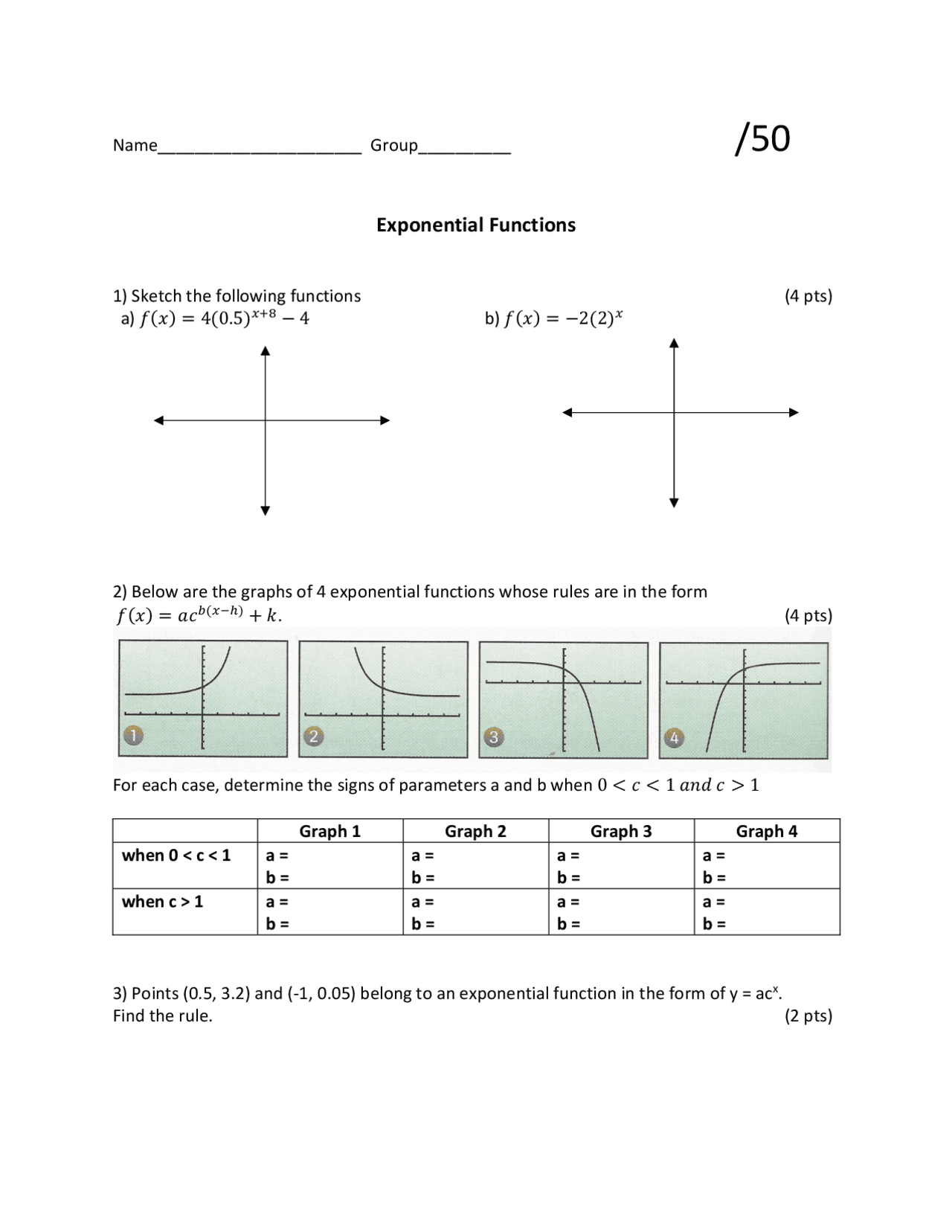 Exponential Functions Example Question Exponential Functions - Docsity