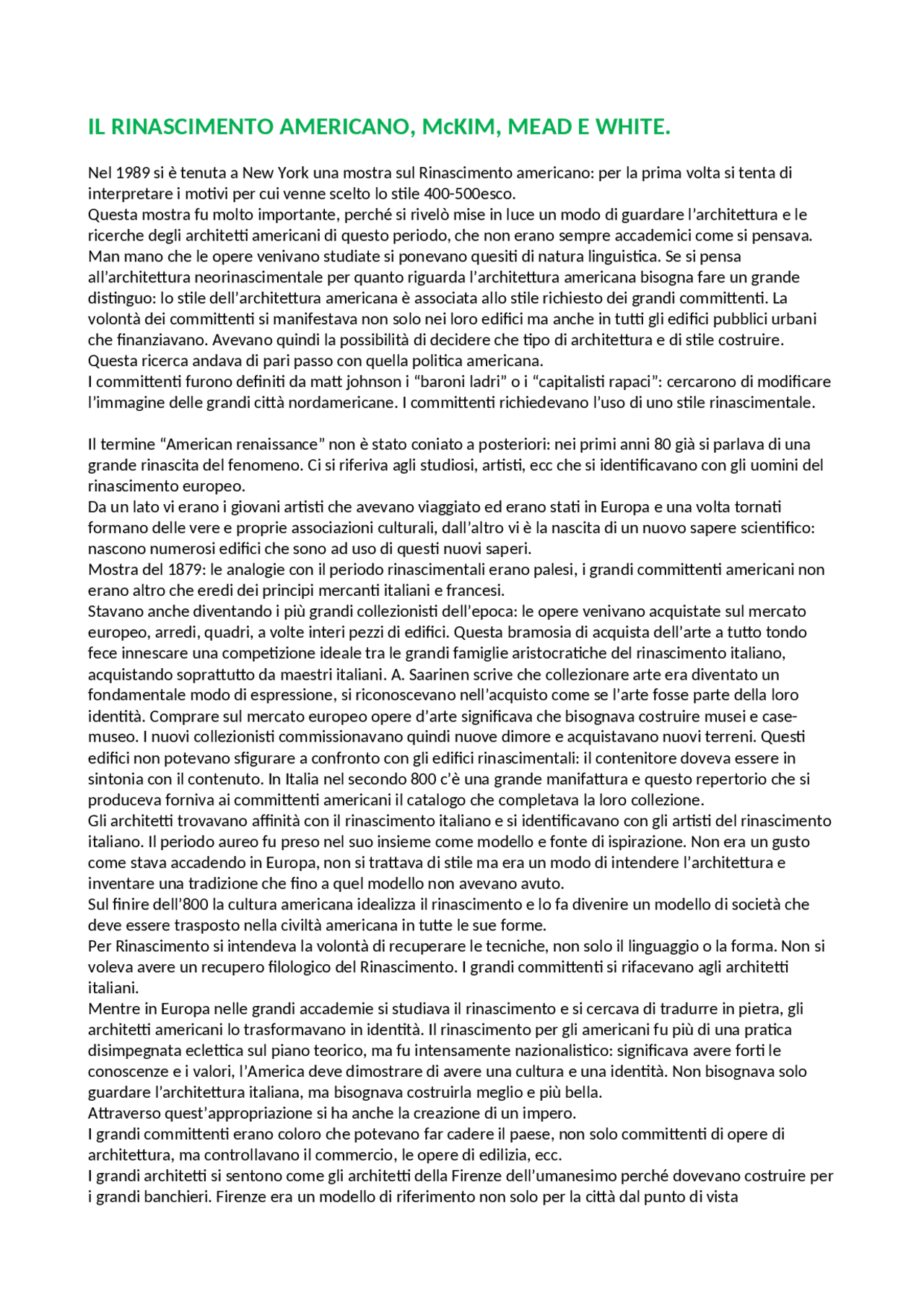 Storia dell'architettura moderna rinascimento americano Docsity