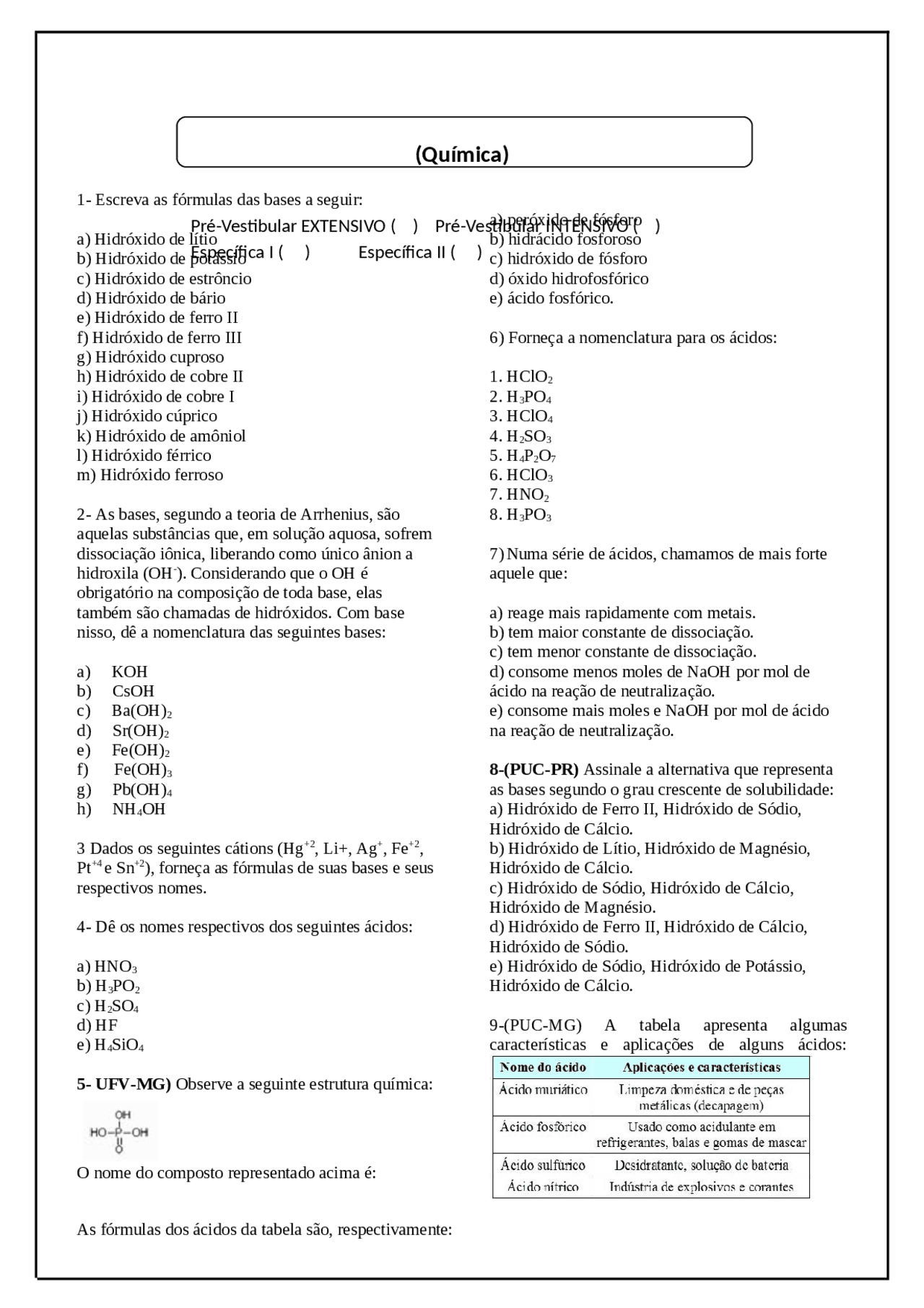 Exercícios De Química 9 Ano - NAZAEDU