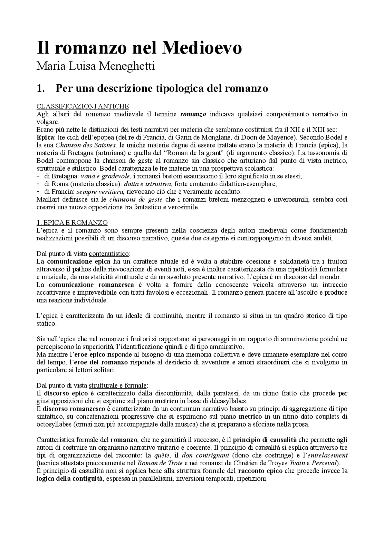 Riassunto Il romanzo nel Medioevo Maria Luisa Meneghetti Docsity