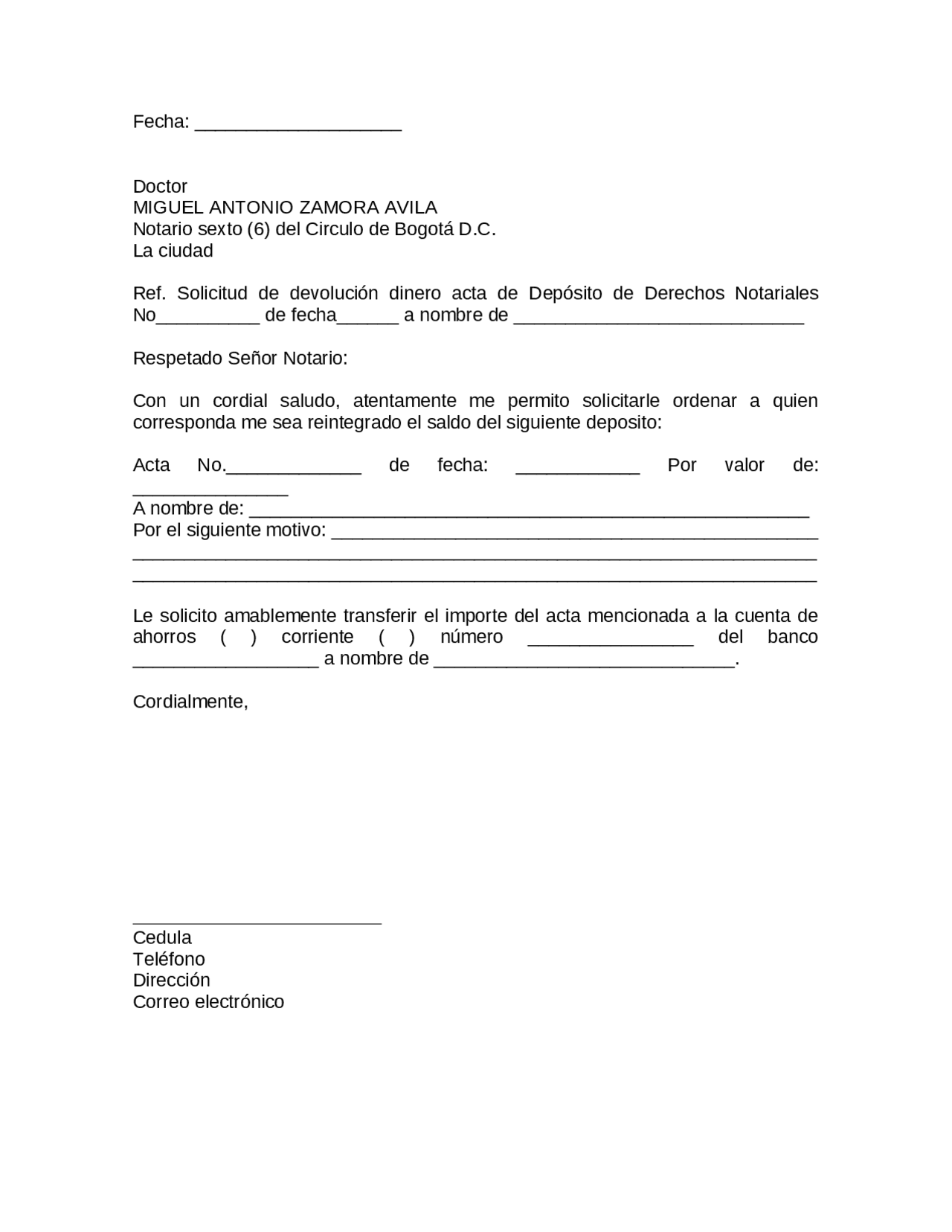 Modelo de solicitud de devolucion acta de derechos notariales | Guías ...