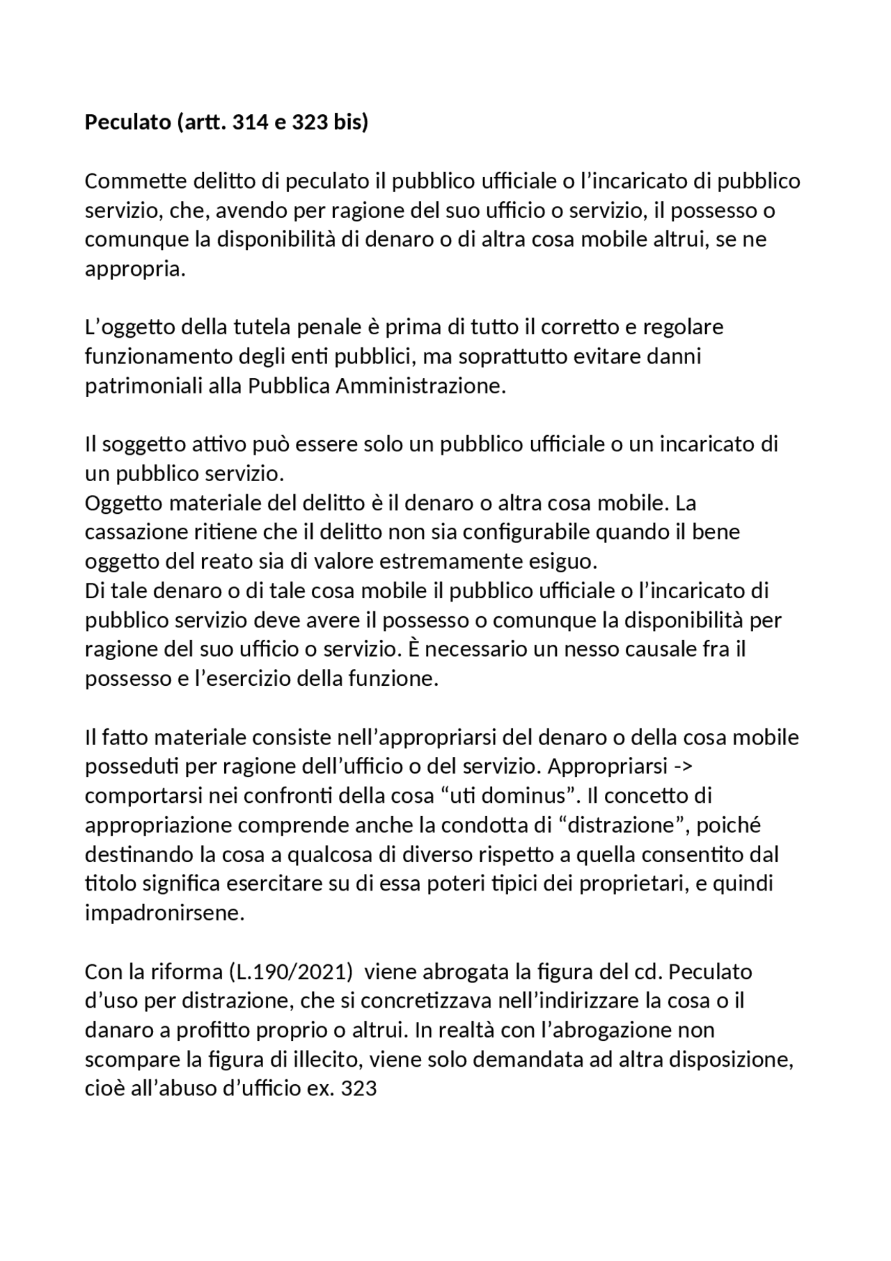 Peculato,Peculato d'uso e indebita percezione di erogazioni Docsity Peculato,Peculato d'uso e indebita percezione di erogazioni Docsity