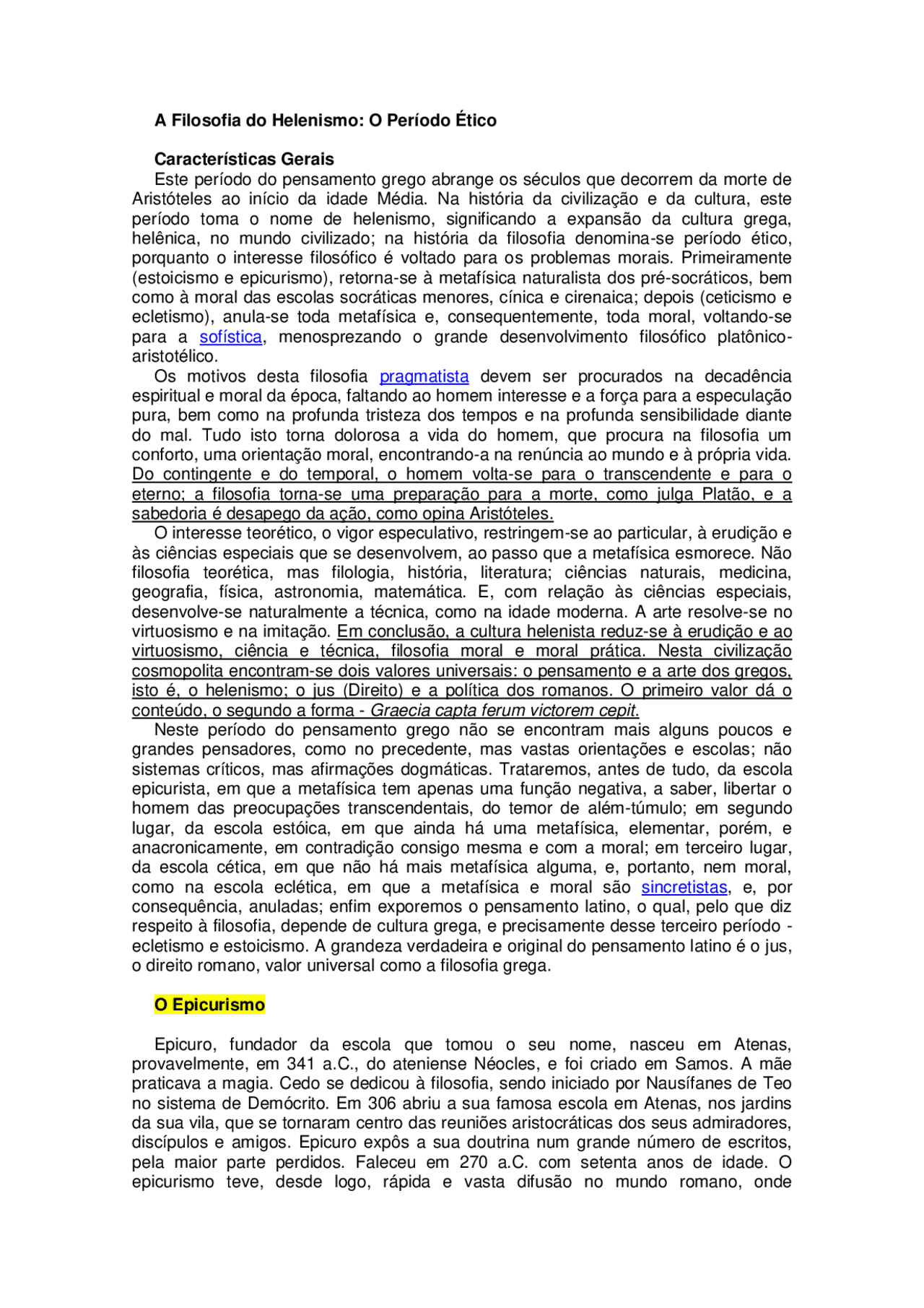 Filosofia Helenistica Docsity