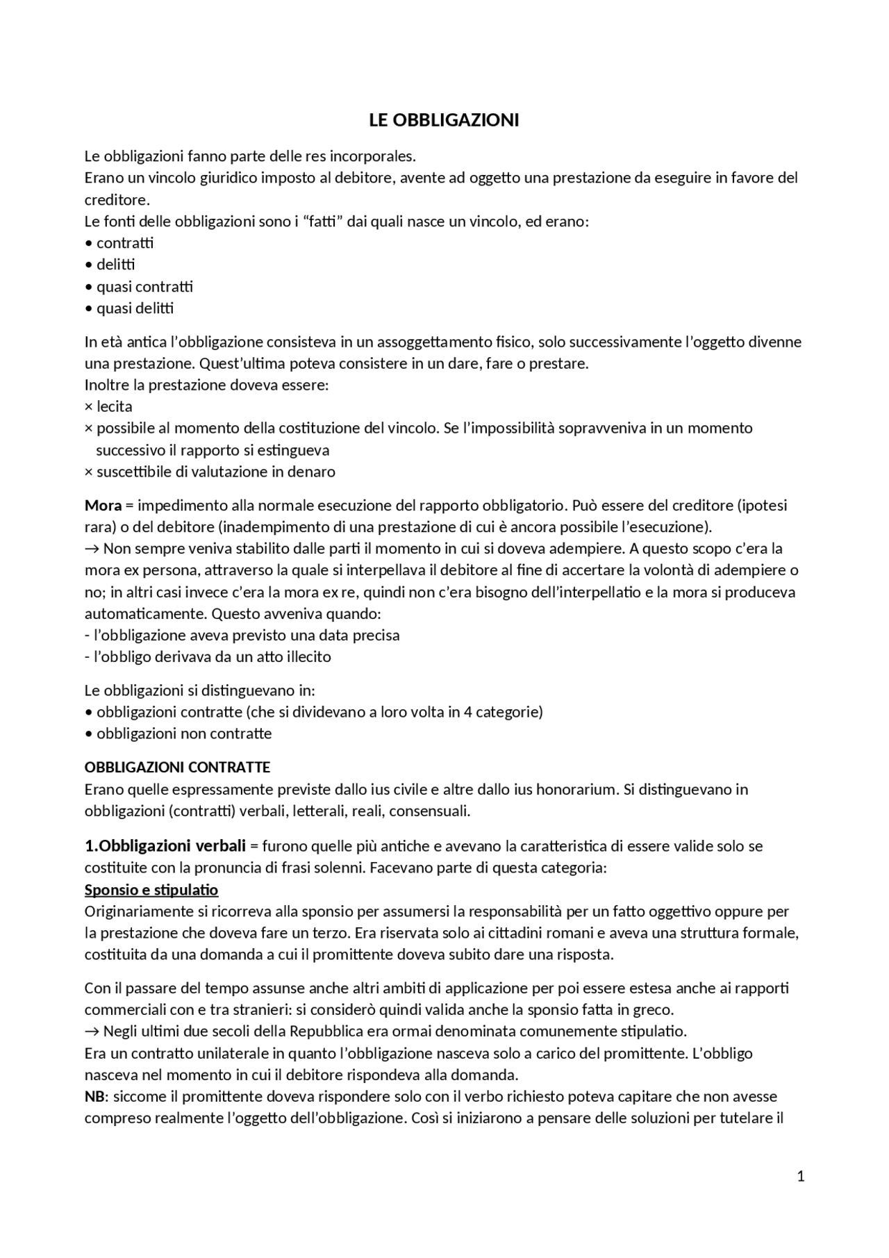 Le obbligazioni in diritto romano - Docsity