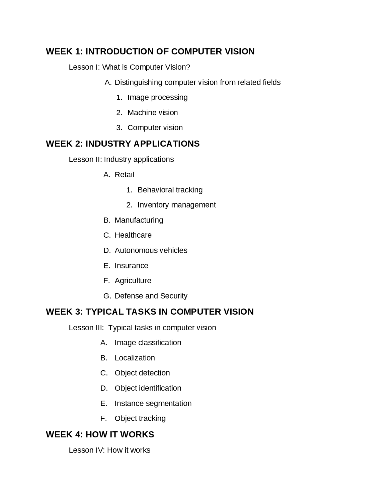 Computer Vision University Course Course Outline for Computer Vision - Docsity