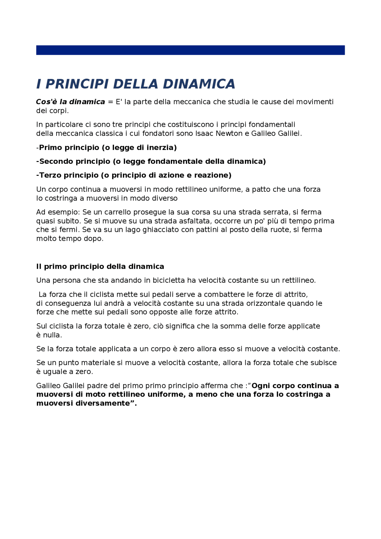 I principi della Dinamica - Docsity