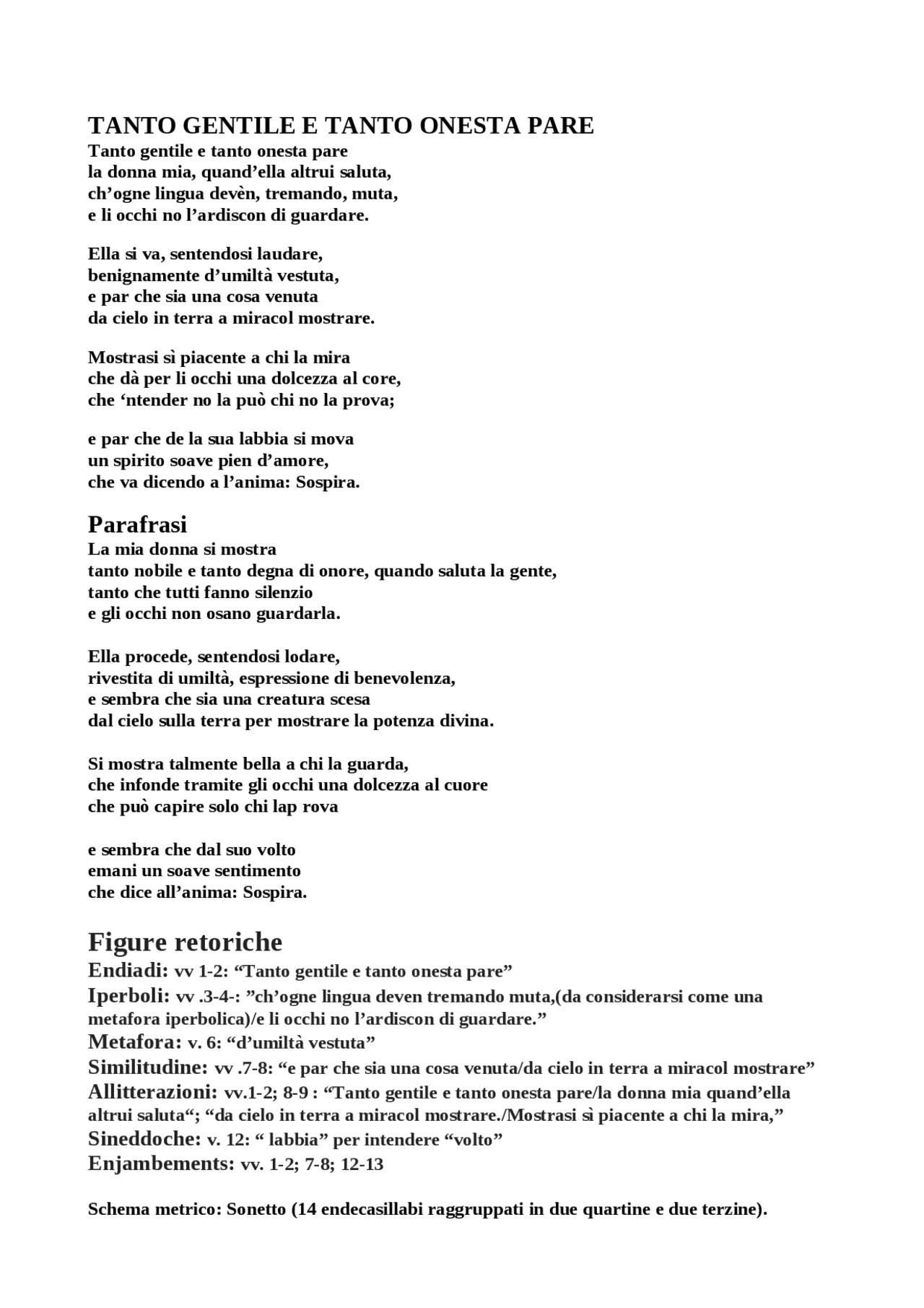 Parafrasi e figure retoriche poesia TANTO GENTILE E TANTO ONESTA PARE Docsity Parafrasi e figure retoriche poesia TANTO GENTILE E TANTO ONESTA PARE Docsity