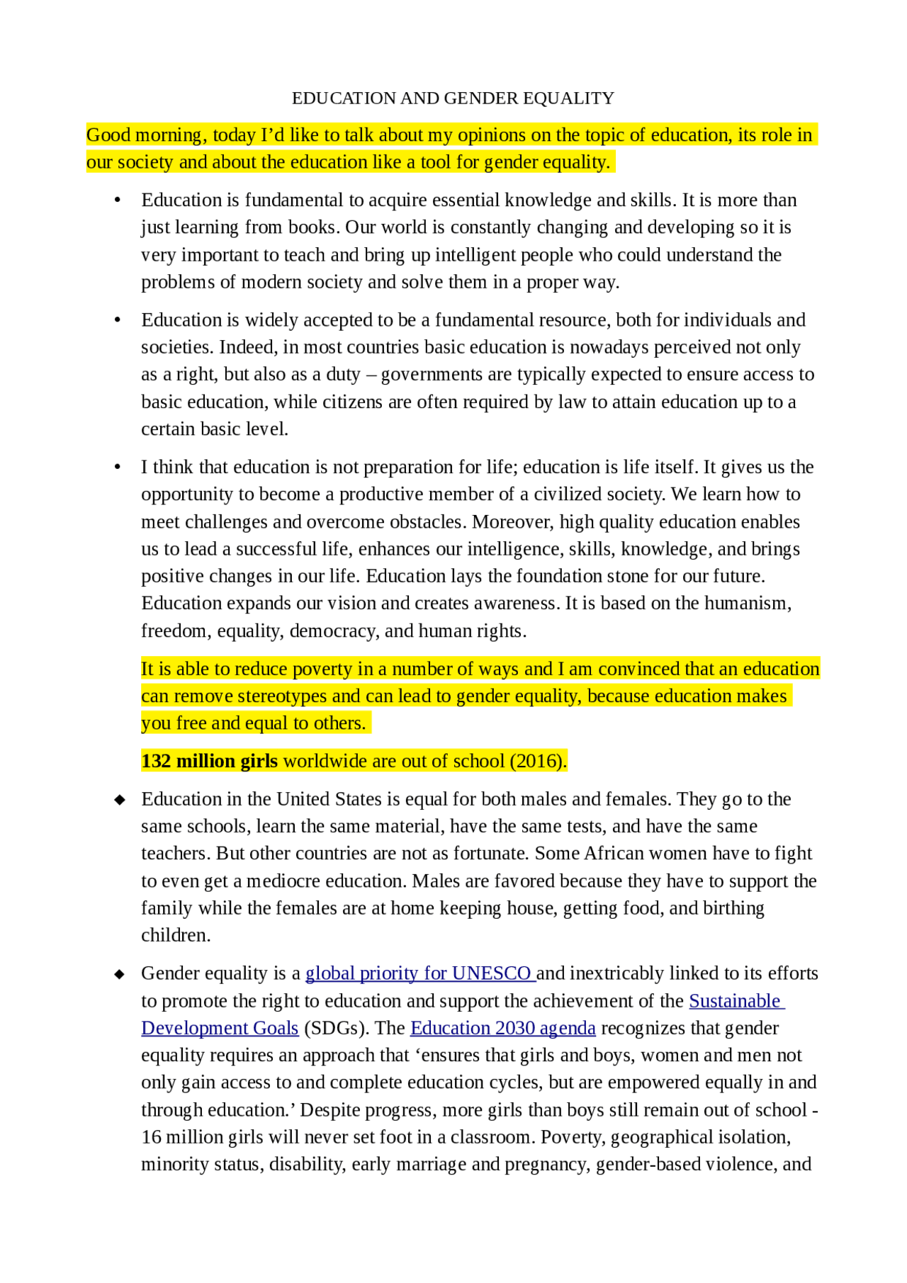 Education And Gender Equality Docsity