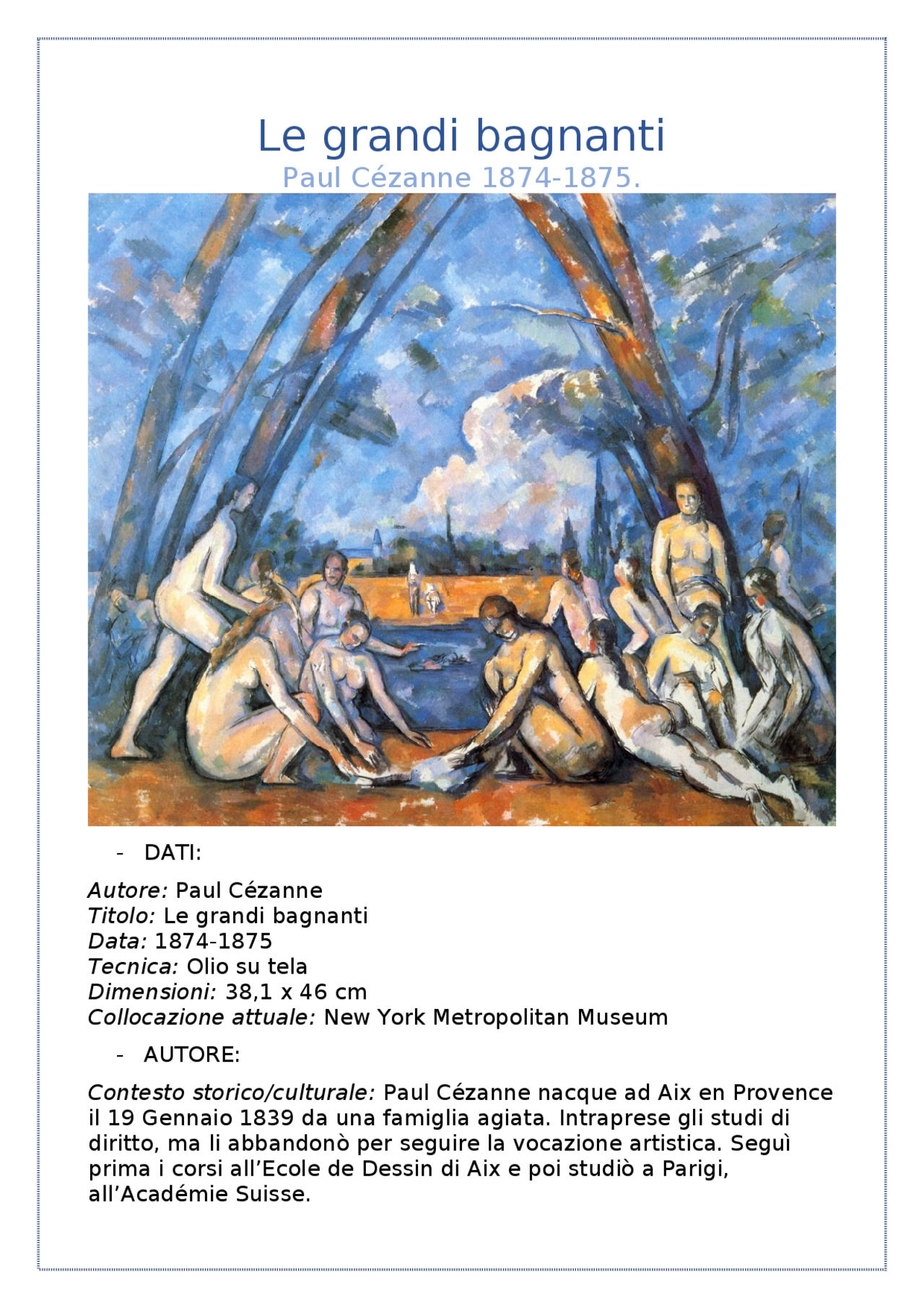 Le grandi bagnanti, Paul Cézanne Docsity Le grandi bagnanti, Paul Cézanne Docsity