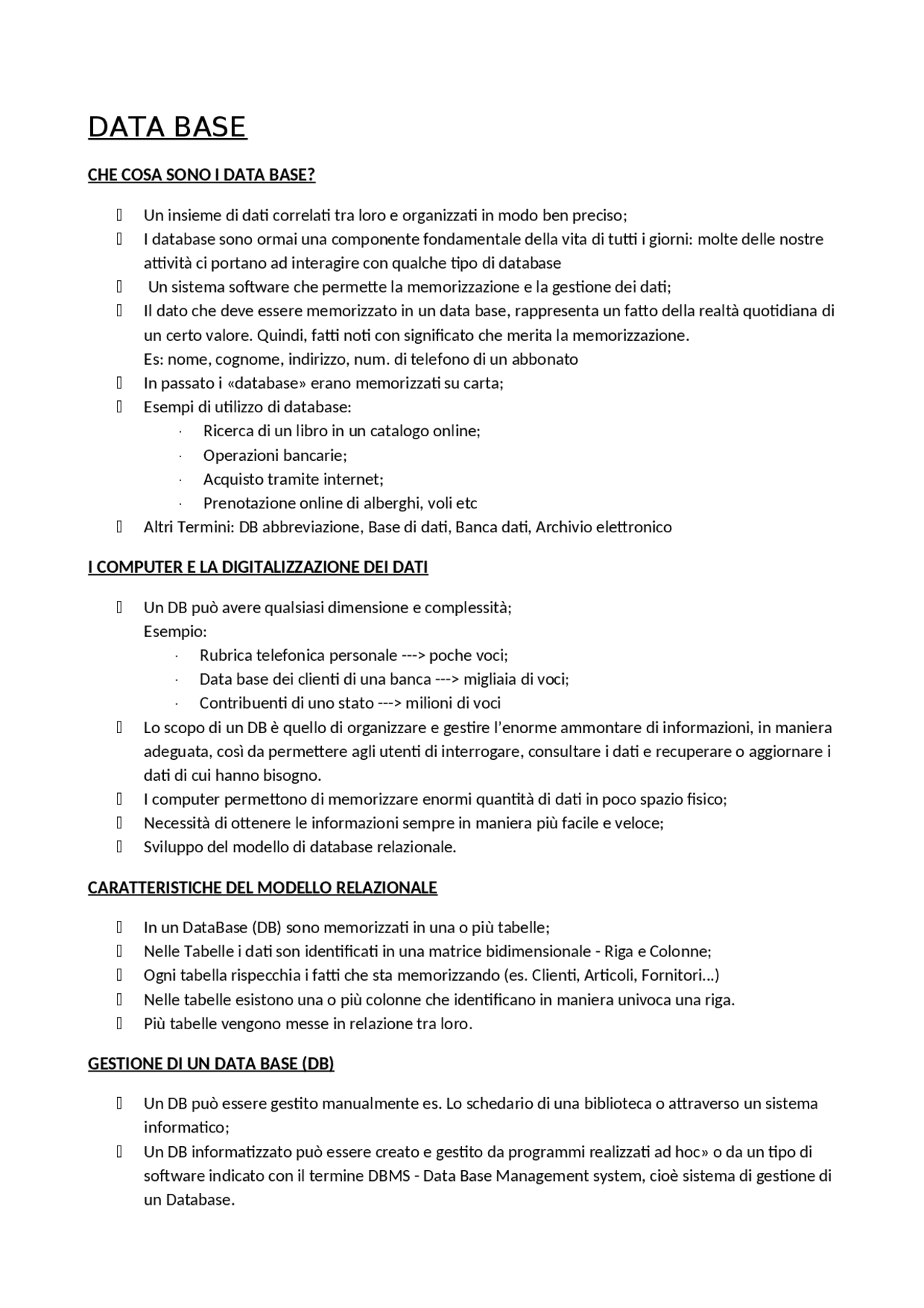 INFORMATICA: DATABASE - Docsity