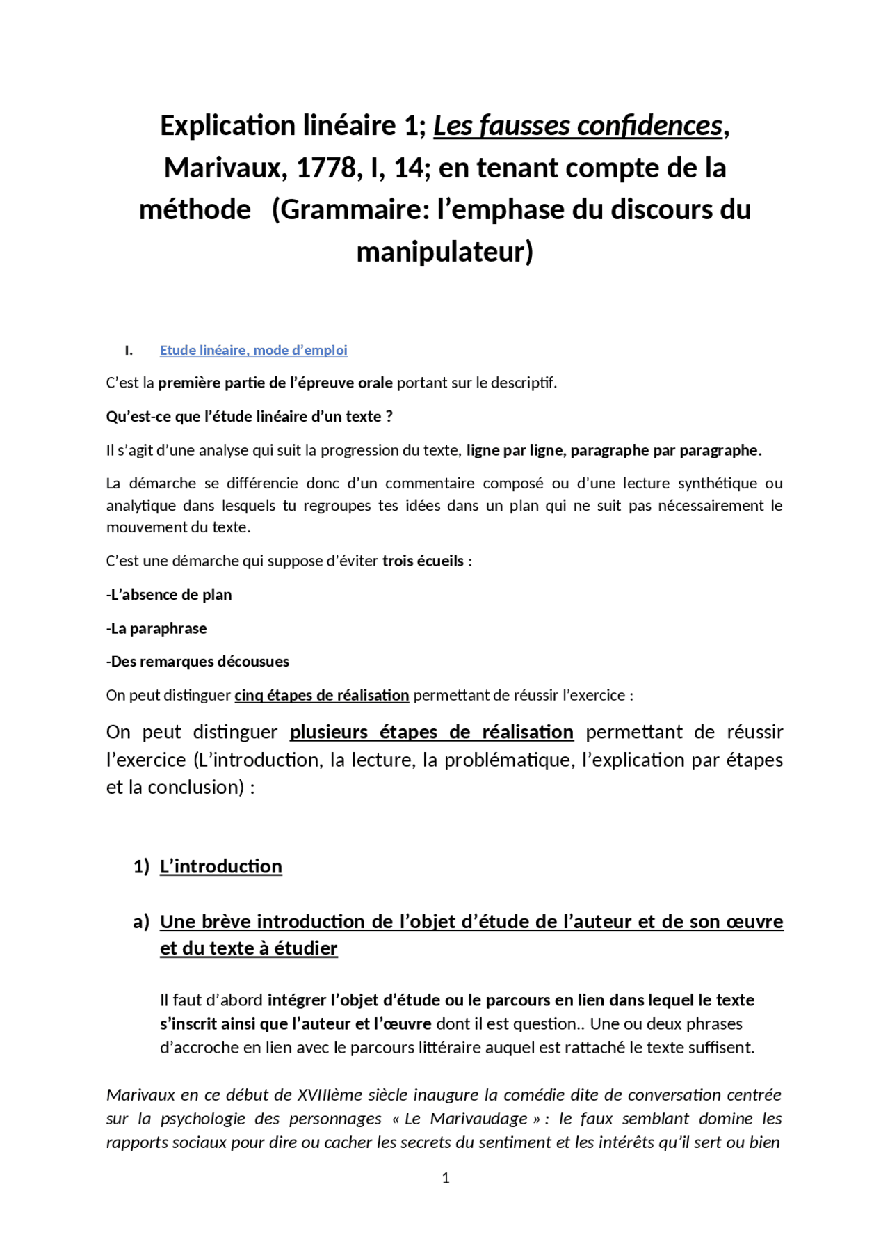 Les Fausses Confidences Acte 1 Scène 2 Analyse Linéaire Fausse confidence etude | Lecture notes French | Docsity