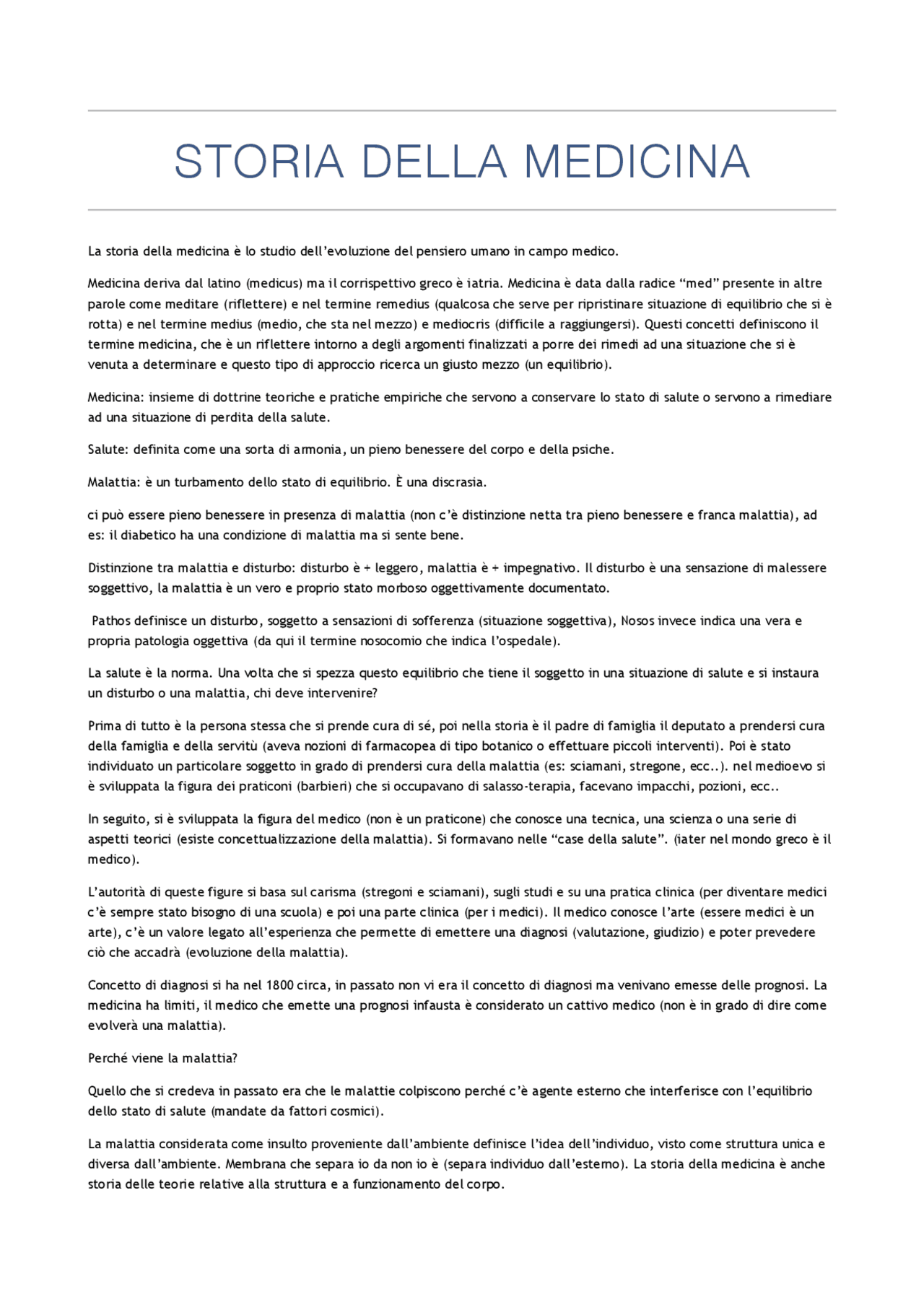 STORIA DELLA MEDICINA Docsity