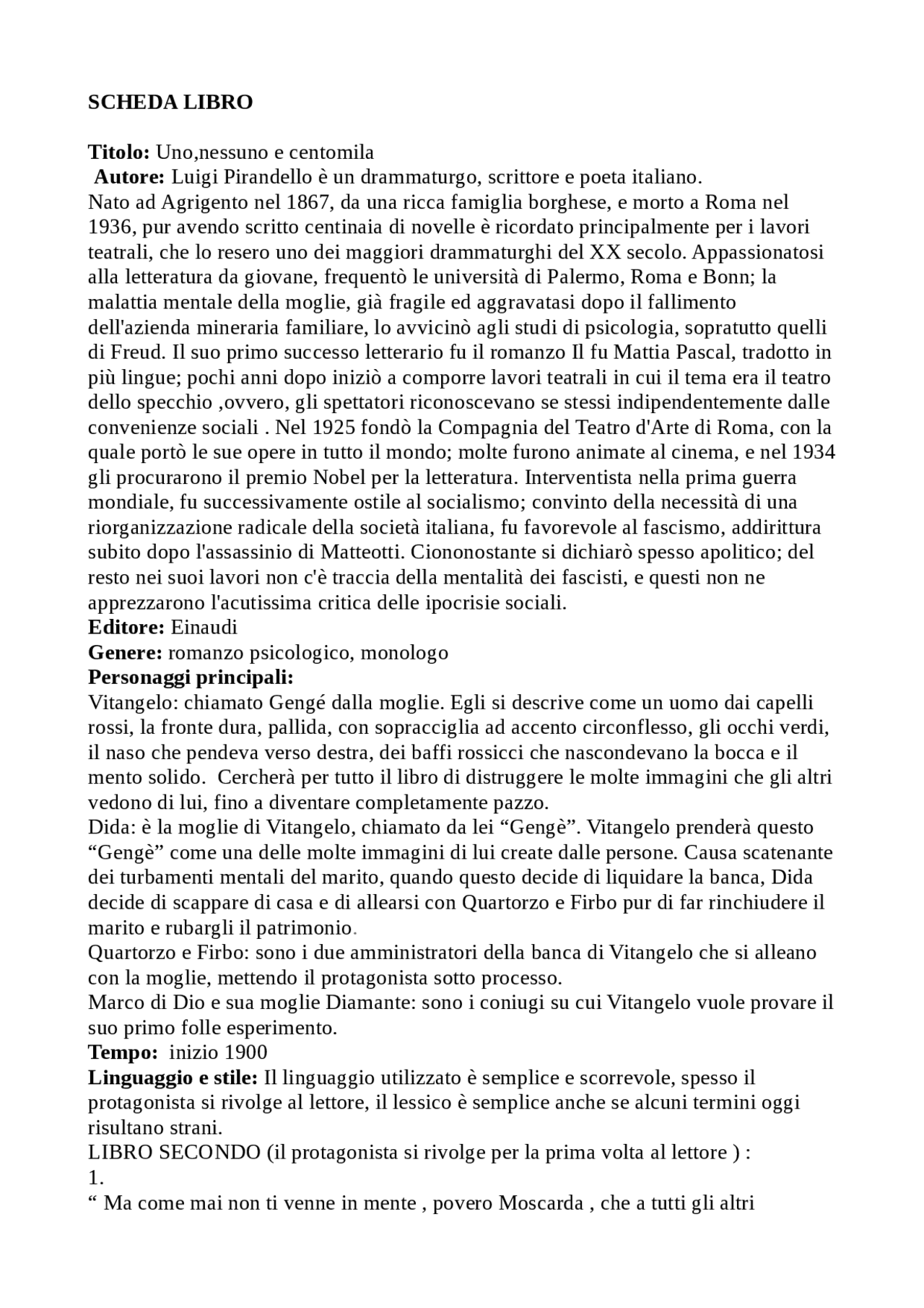Scheda libro uno,nessuno e centomila Docsity Scheda libro uno,nessuno e centomila Docsity