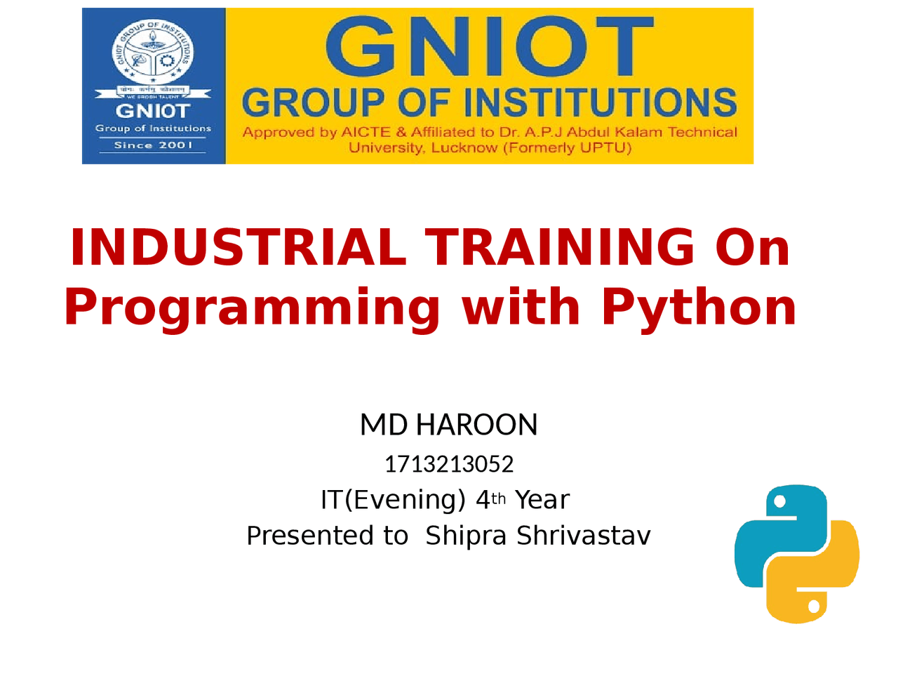 INDUSTRIAL TRAINING On Programming with Python | Study Guides, Projects ...