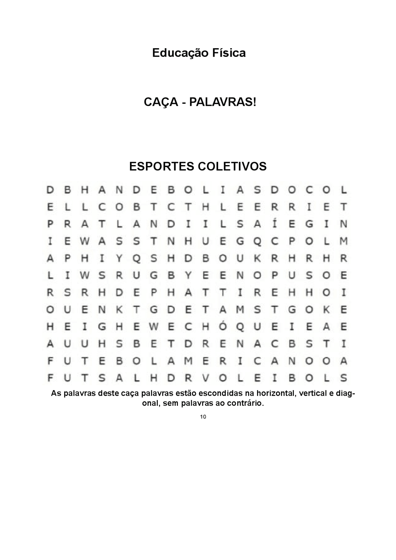 Caça-palavras De Educação Física - RETOEDU