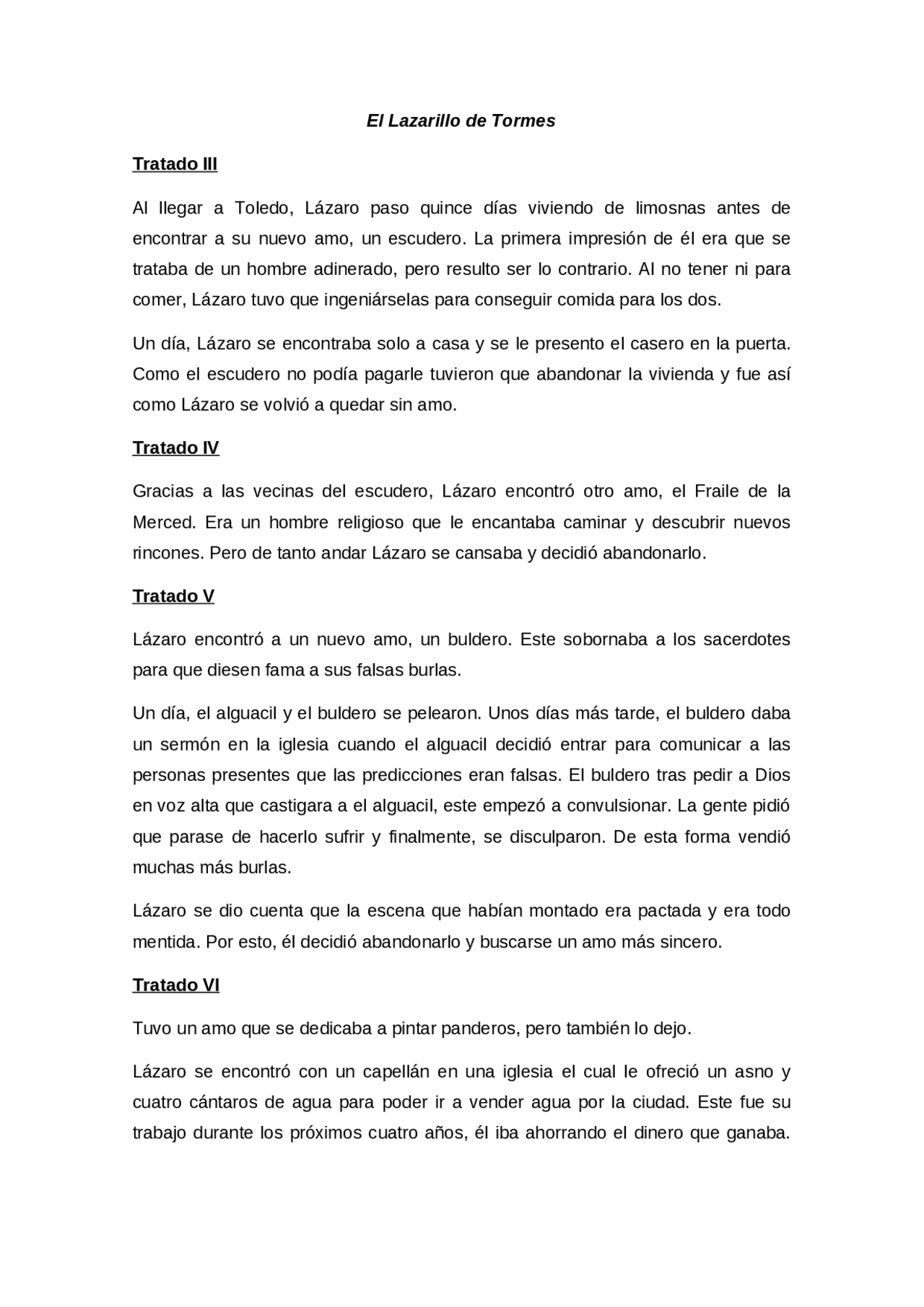 Resumen del Lazarillo de Tormes | Resúmenes de Lengua y Literatura ...
