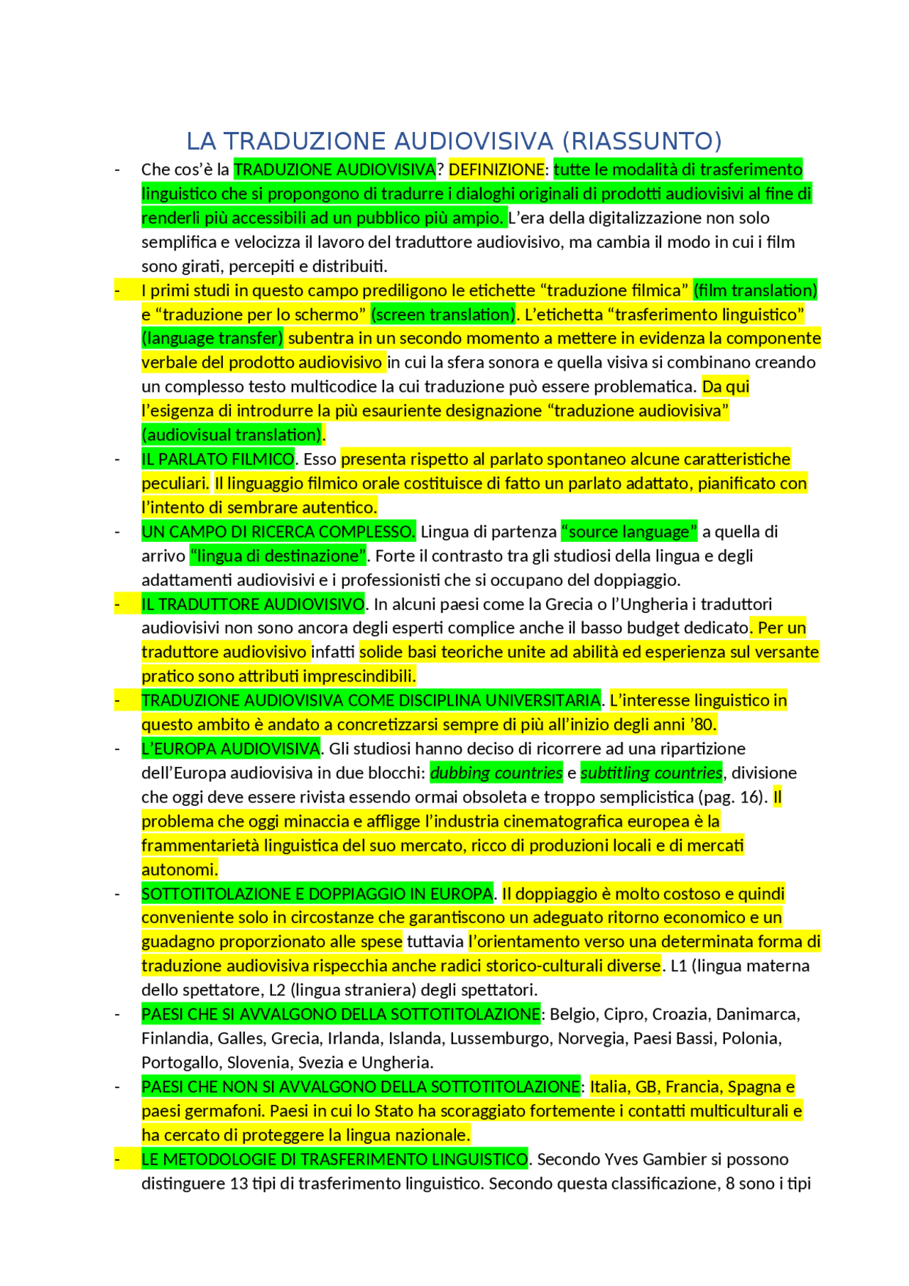 LA TRADUZIONE AUDIOVISIVA Docsity
