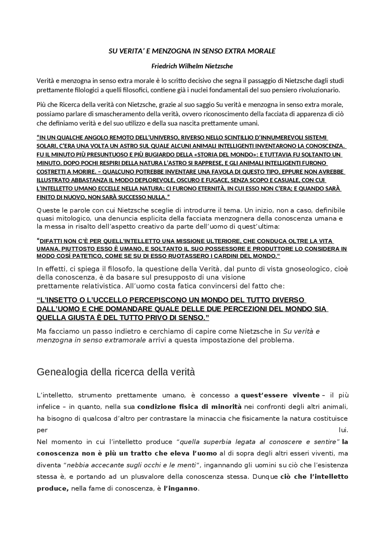 NIETZSCHE su verità e menzogna in