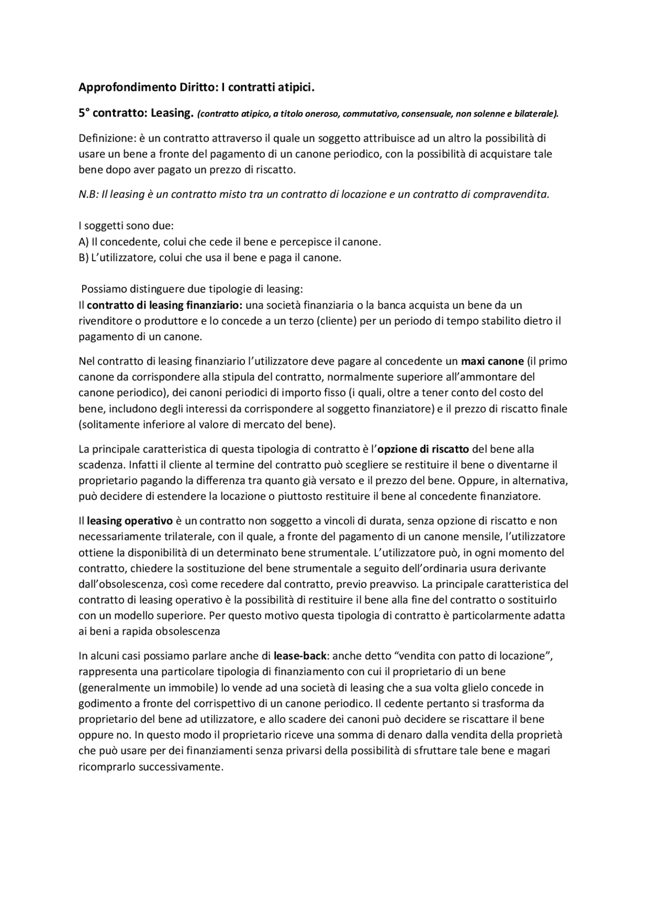 Contratto di leasing - Docsity