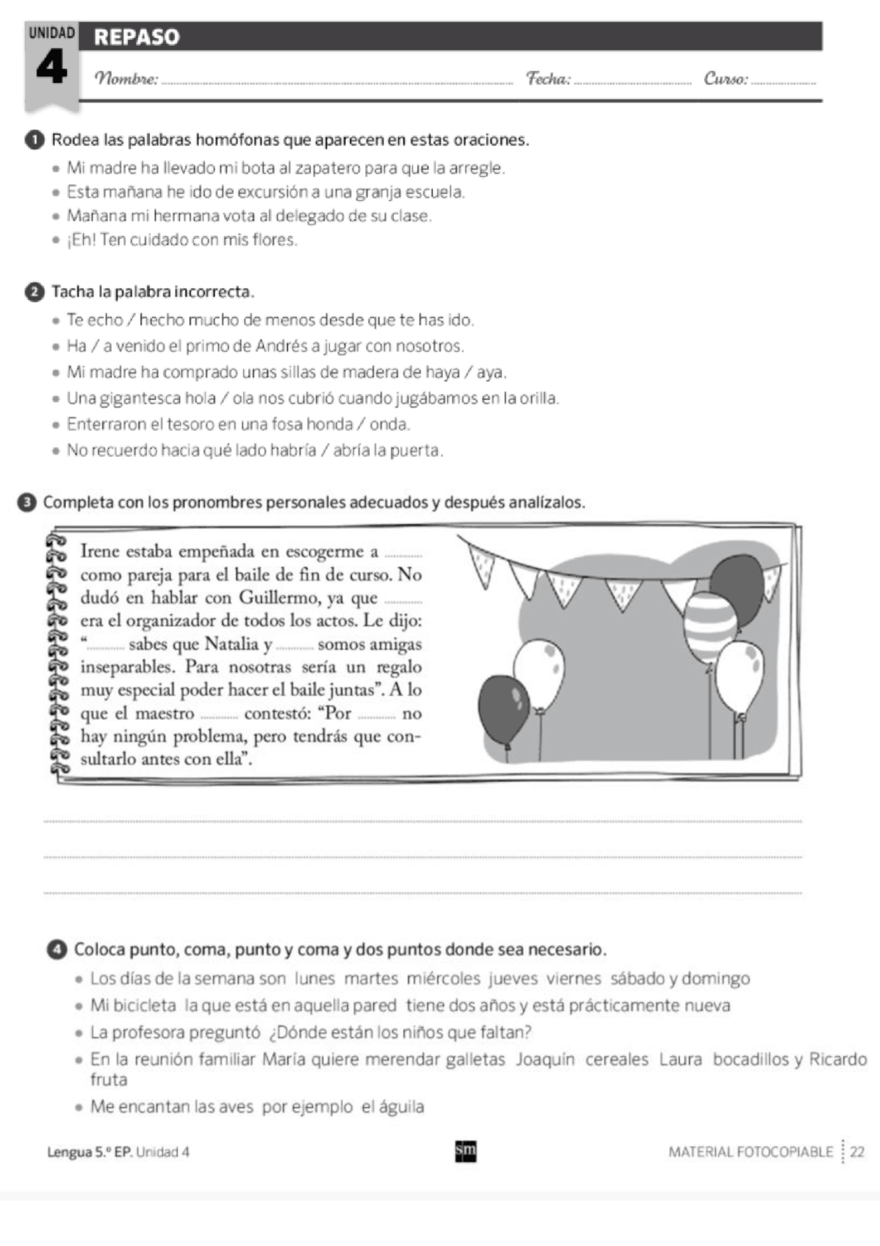 Examen tema 4 lengua 5 primaria SM | Exámenes de Lengua y Literatura ...
