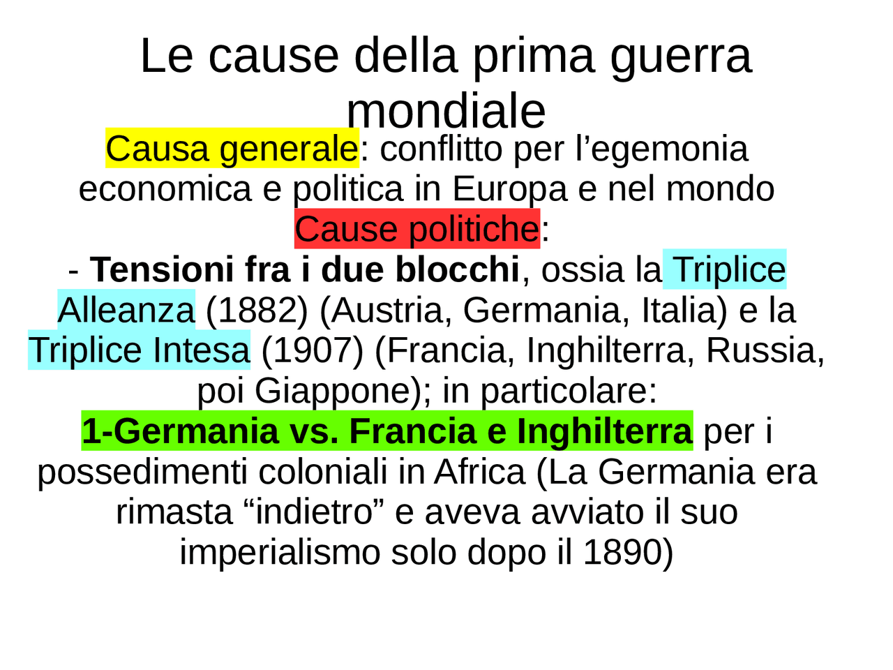 Cause della prima guerra mondiale - Docsity