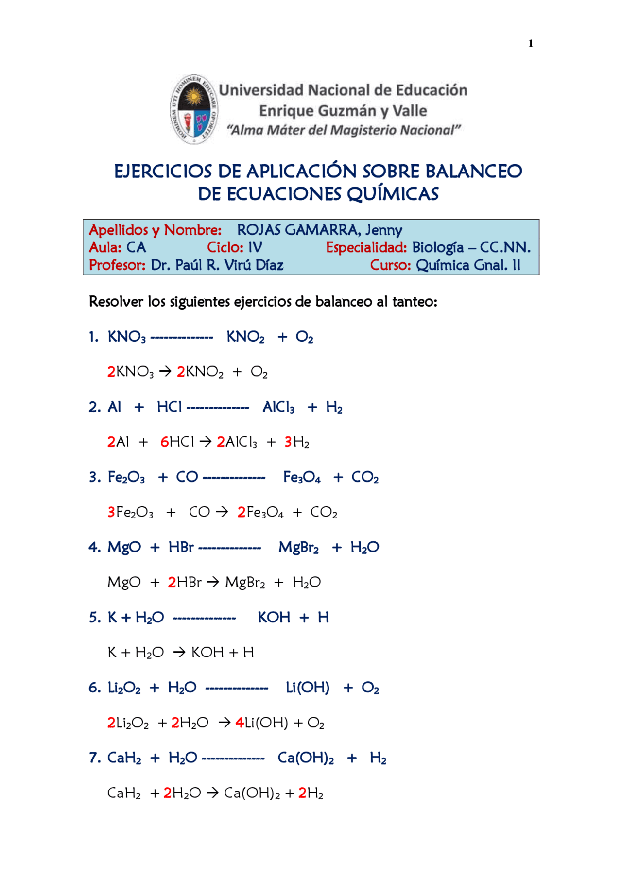 BALANCEO DE ECUACIONES QUIMICAS POR TANTEO | Diapositivas de Química ...