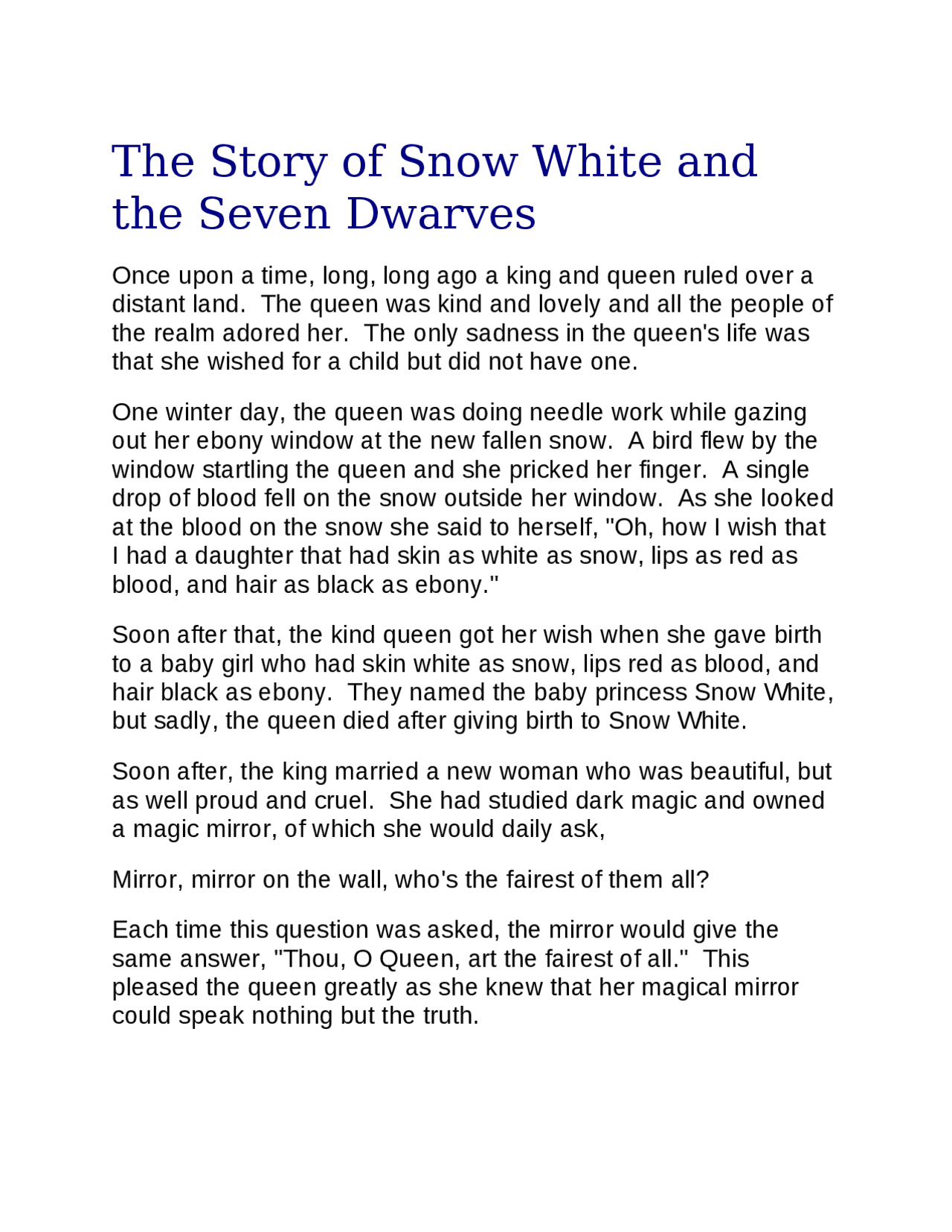 Snow White and the 7 dwarfs - Docsity