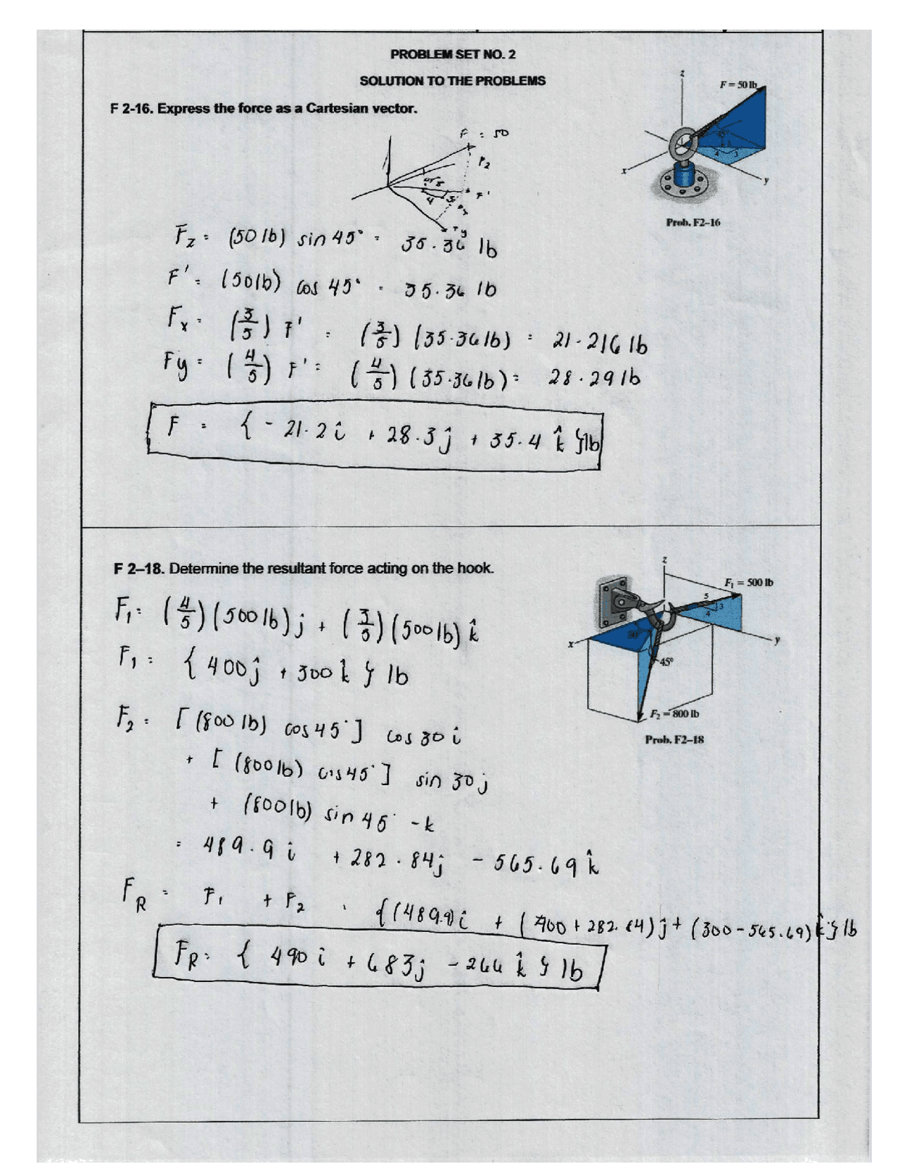 Statics Hibbeler Chapter 2 Force Vectors | Exercises Statics - Docsity