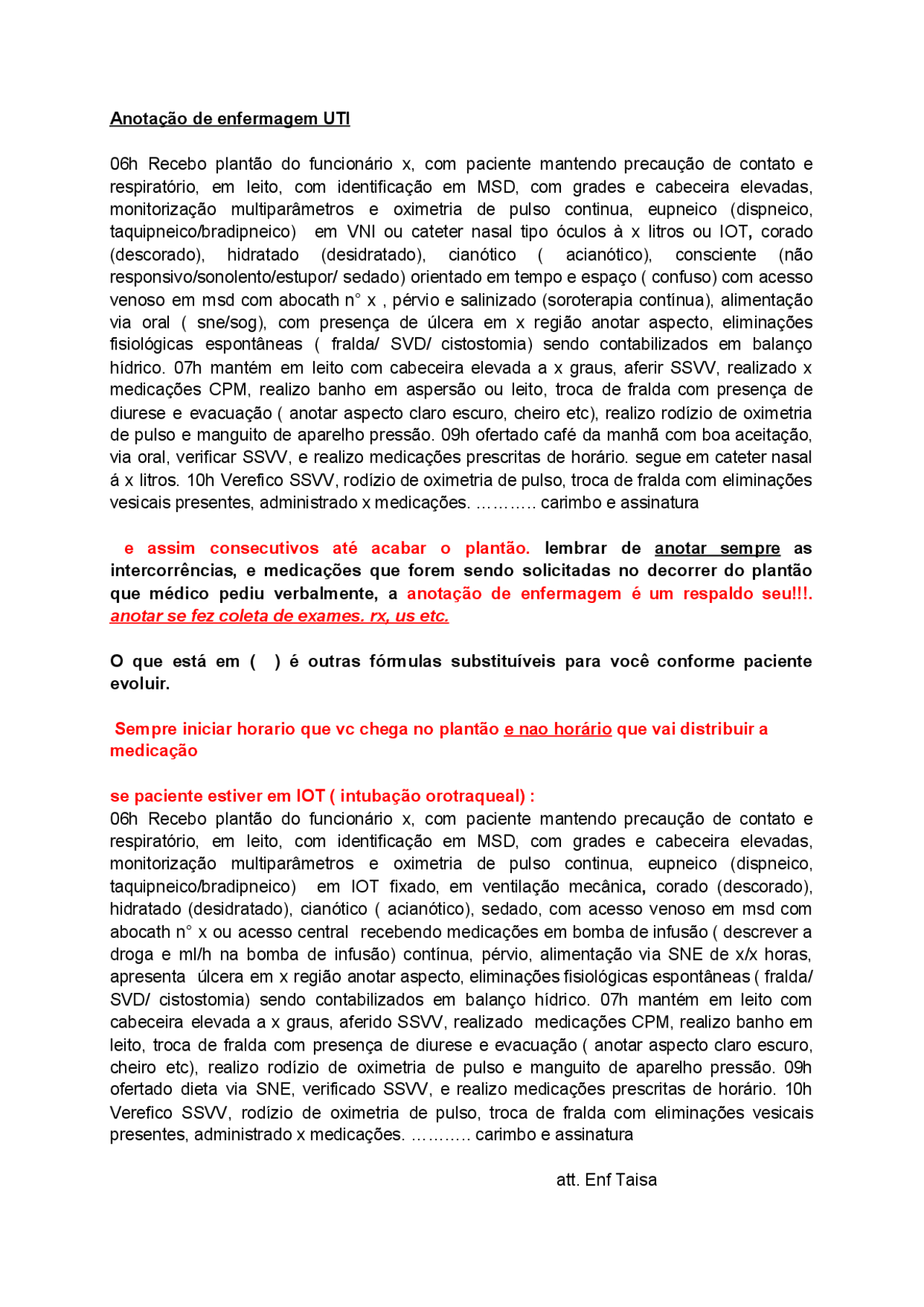 Anotação enfermagem uti - Docsity