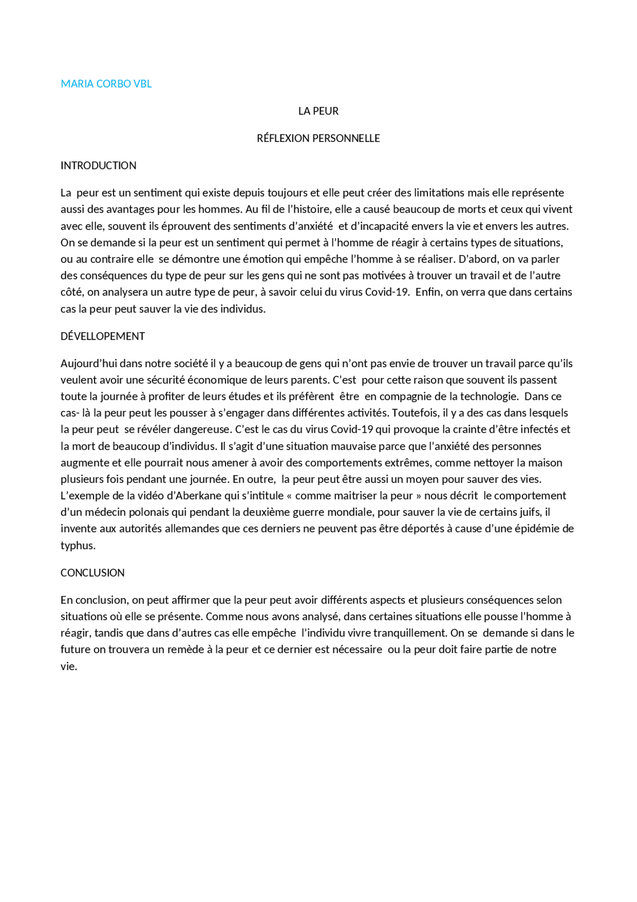 La peur et les causes de ce sentiment - Docsity