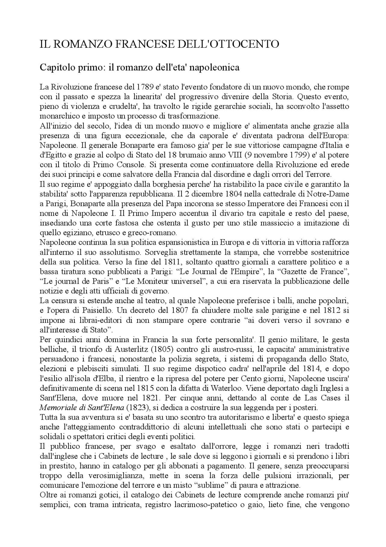 Il romanzo francese dell'ottocento, A.M.Scaiola Docsity Il romanzo francese dell'ottocento, A.M.Scaiola Docsity